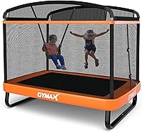 GYMAX 6FT Kids Trampoline with Swing & Safety Enclosure Net - ASTM Approved Rectangular Toddler Trampoline for Indoor/Outdoor Play