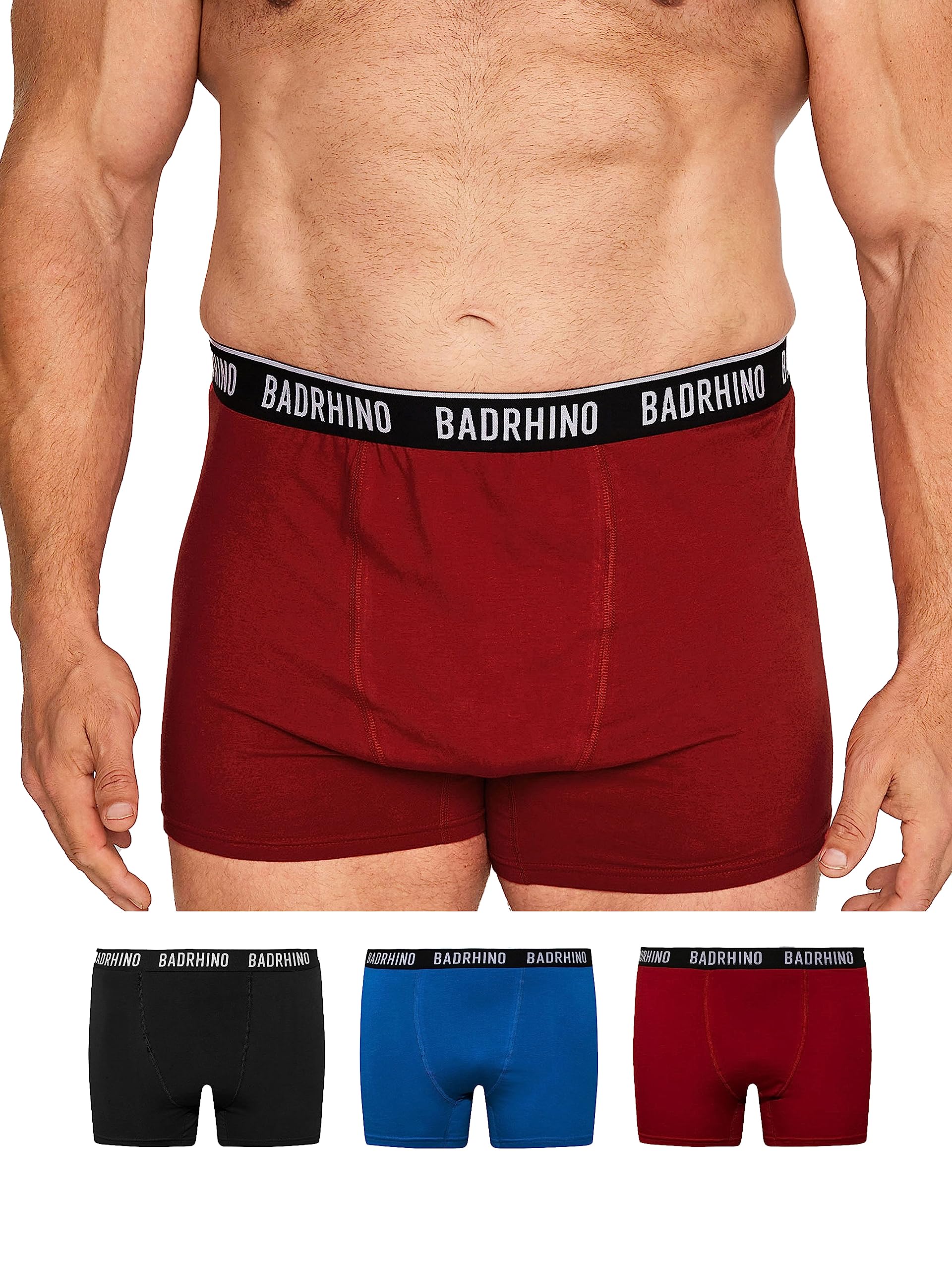 Badrhino Men's Black Big & Tall 3 Pack/Red/Blue Boxers - Plus Curve 7XL-8Xl Plus