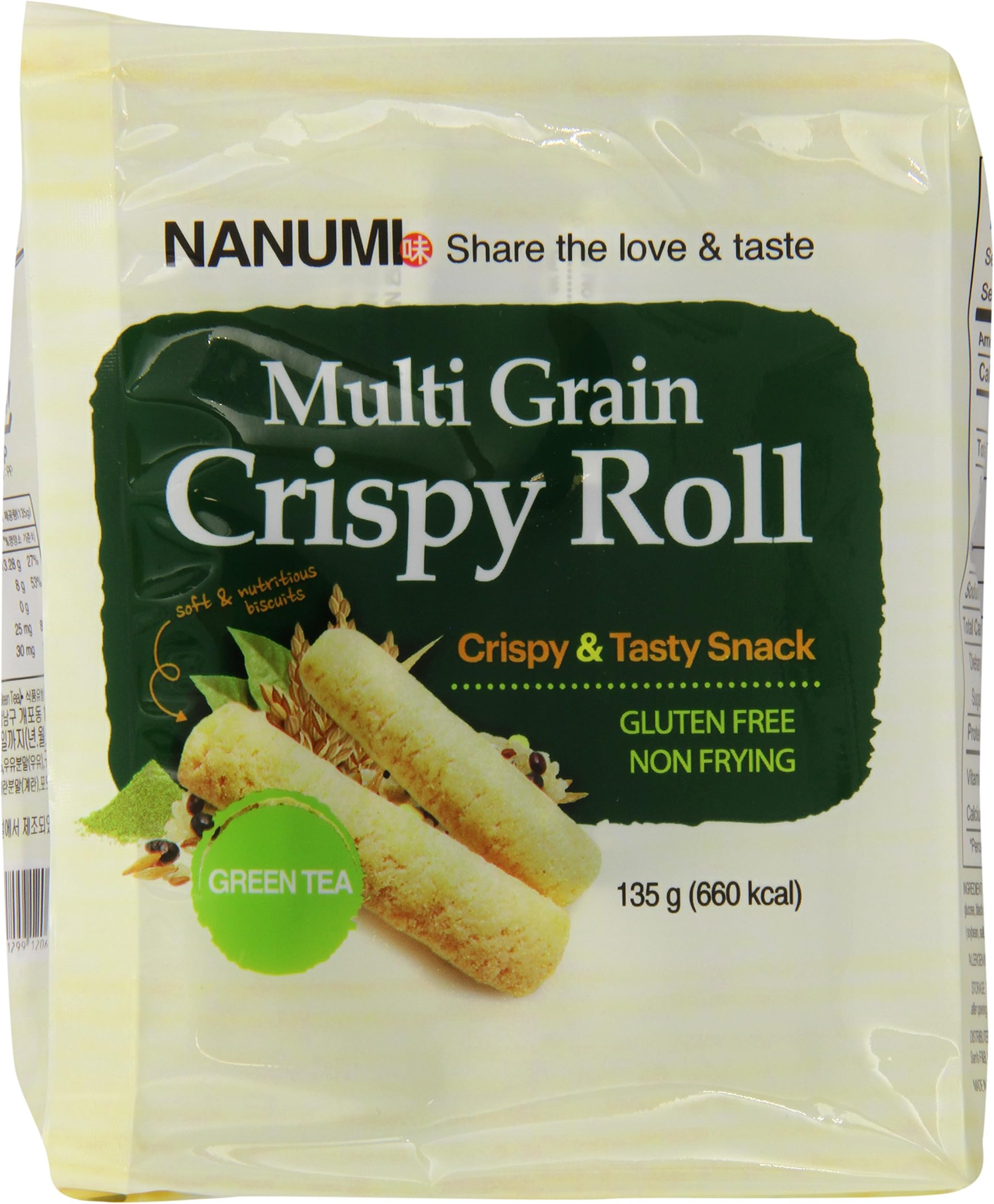 Nanumi Multi Grain Crispy Roll, Green Tea, 4.76 Ounce (Pack of 6)