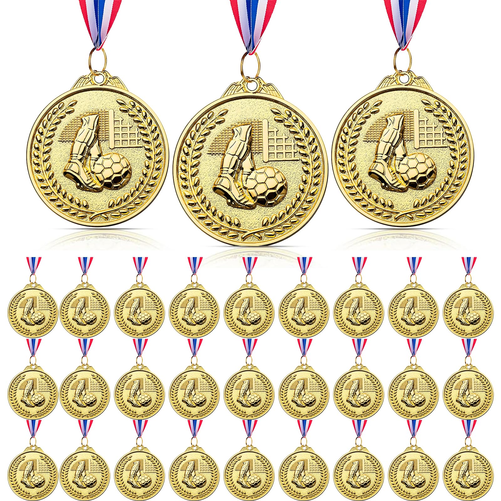 Yaure Joy 48 Pcs Soccer Medals for Kids Metal Gold Award Medals Set with Ribbons for Sports competitions Celebration and Party Favors