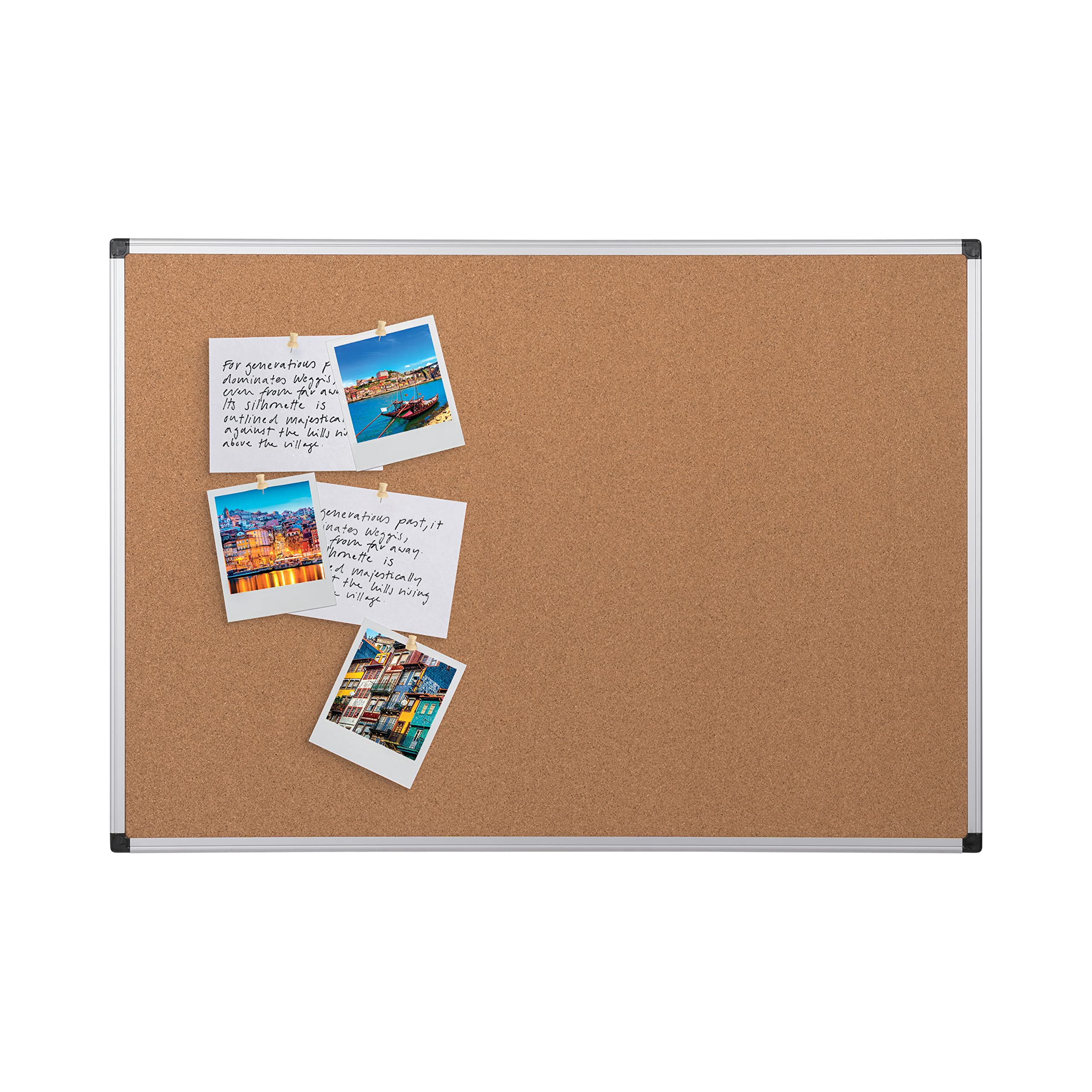 Bi-Office Korktafel Maya Mit Aluminiumrahmen und Hochwertiger Naturkorkoberfläche, Pinnwand, 90 x 60 cm & Wedo 54249 Pinnadeln Diabolo-Form, Länge 2,3 cm, Kopfdurchmesser 9 mm, Nadellänge 1,1 cm
