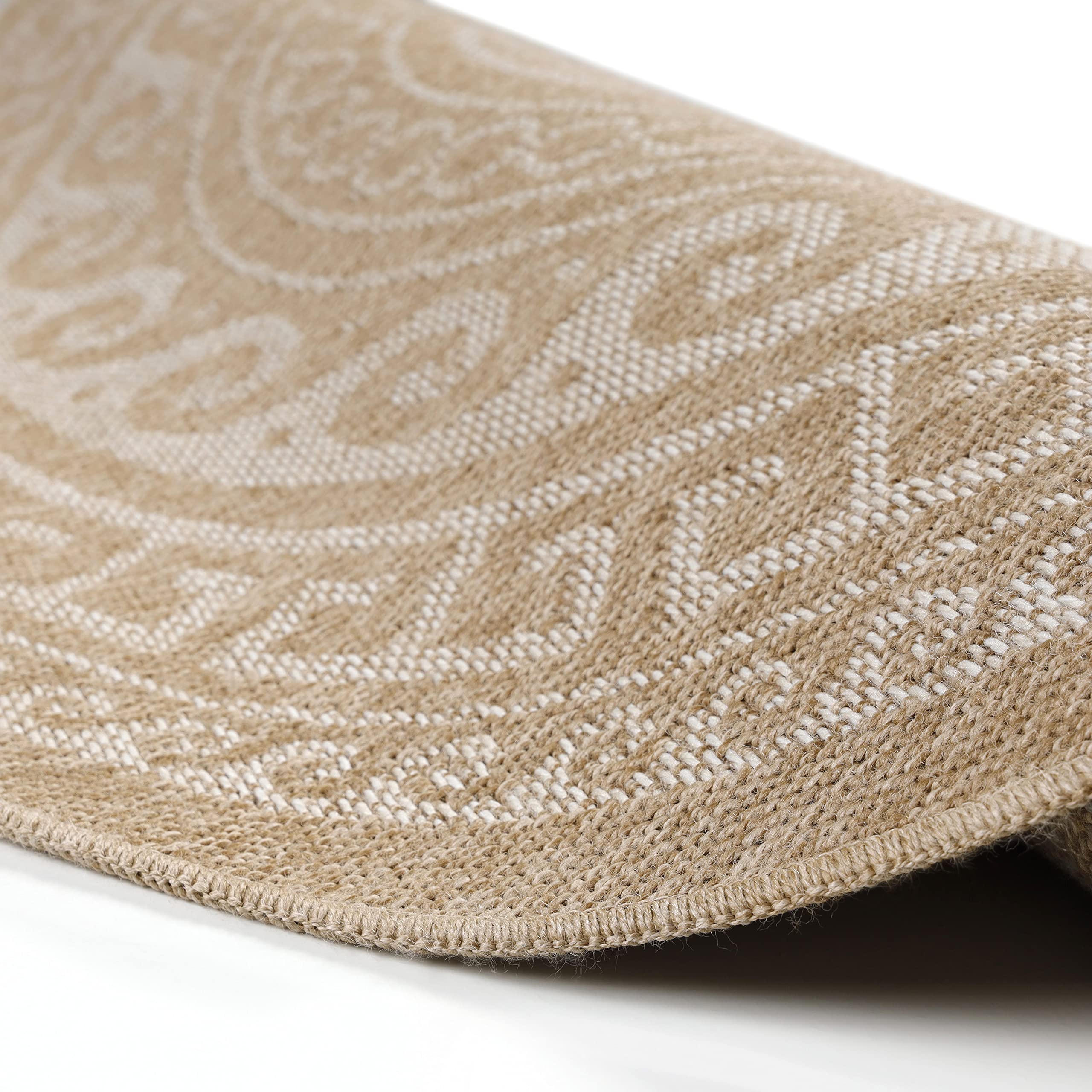 Carpettex Tapis Intérieur & Extérieur Résistant aux Intempéries 200 cm Rond Beige-2 - Tapis de Balcon, Aspect Sisal et Jute Conception d'époque - Tapis Cuisine, Lavable Jardin Camping Patio