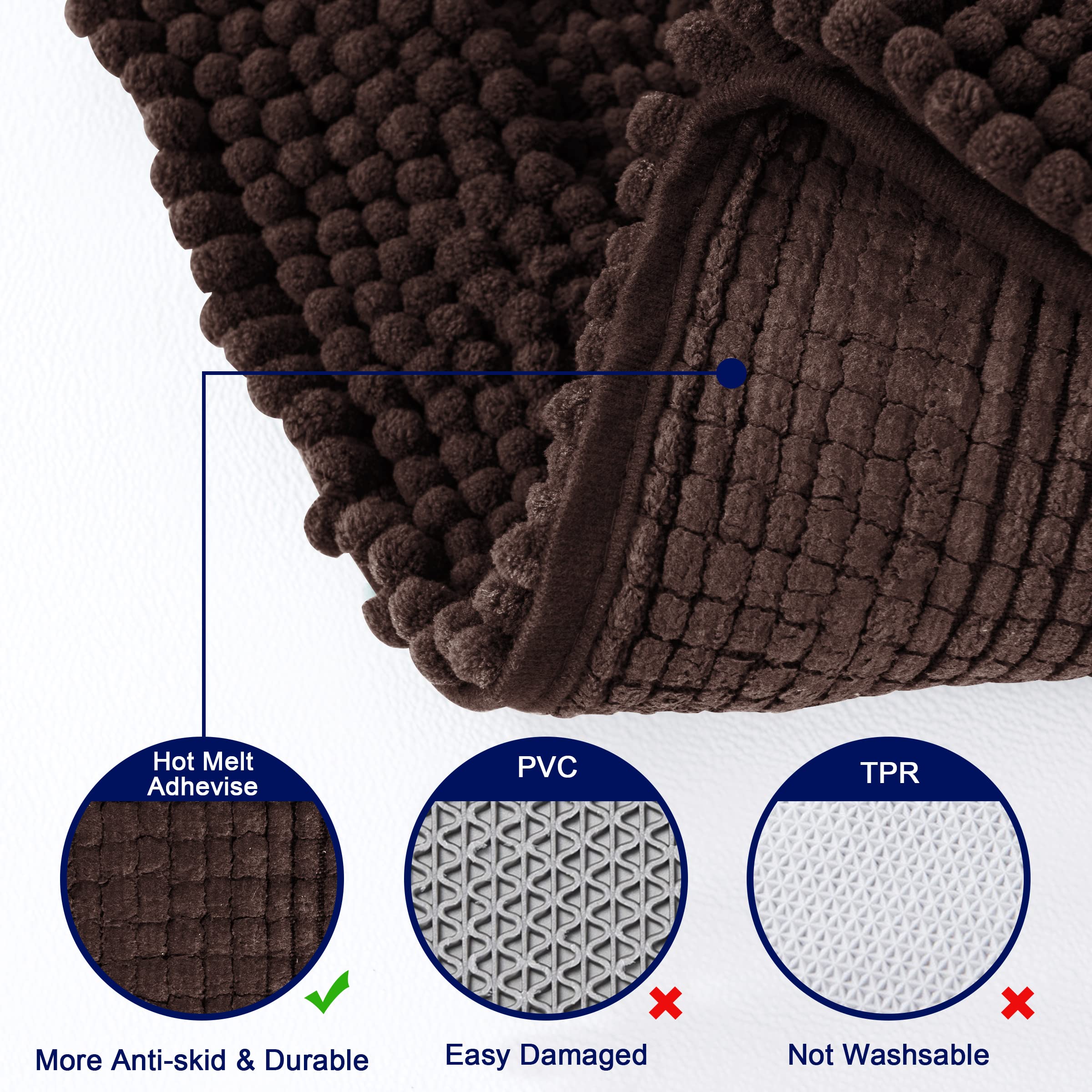 subrtex Bathroom Rugs Chenille Bath Rug Striped Plush Bath Mat Soft ...
