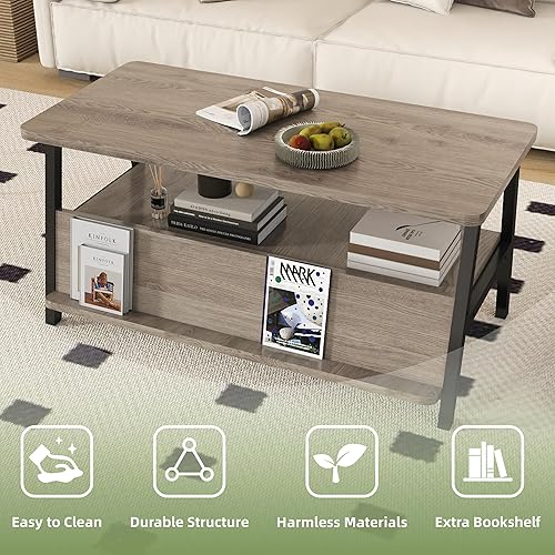 Miniatura 5 de GOODONE Mesa de centro de 2 niveles para sala de estar, mesa de centro pequeña con estante de almacenamiento y estantería, mesa central para sala de