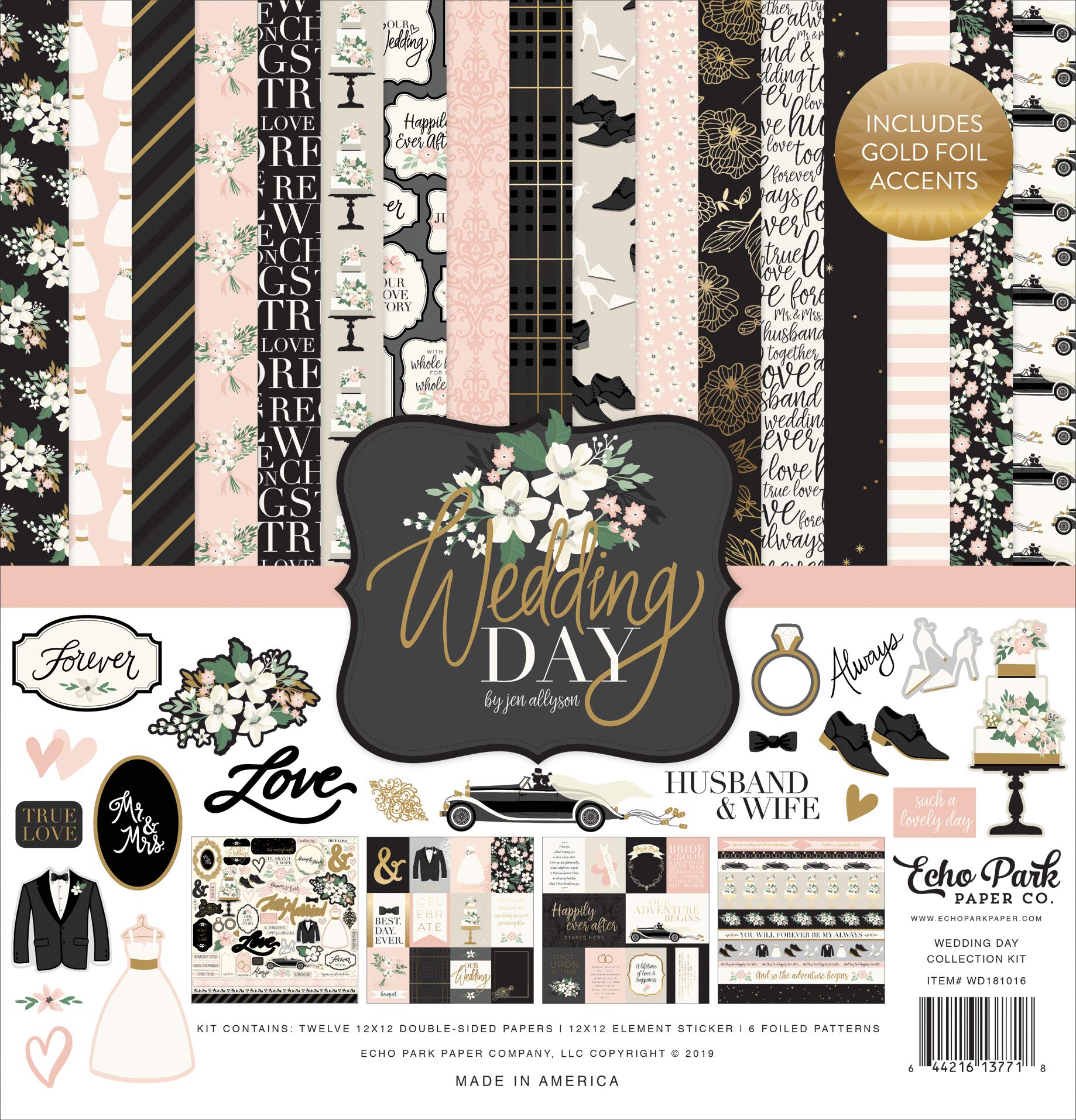 Echo Park Paper Wedding Day COLL 12X12 KIT, Green, Pink, Cream,Black, Grey, One Size