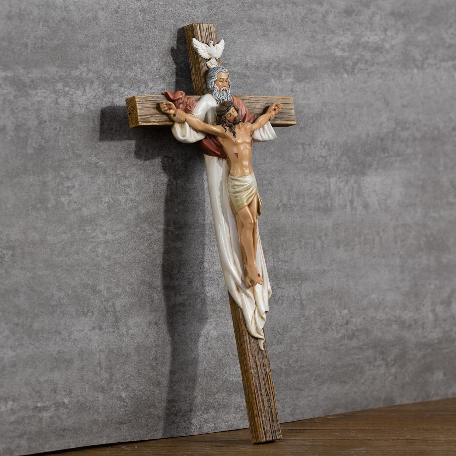 BC Catholic Holy Trinity Wall Cross, 12"H Crucifix Wall Cross, Jesus Christ Inspirtional Home Décor, Devoutional Gift, Christian Decoration for Home Church Office, Renaissance Sculpture Hand Painted by Buildclassic
