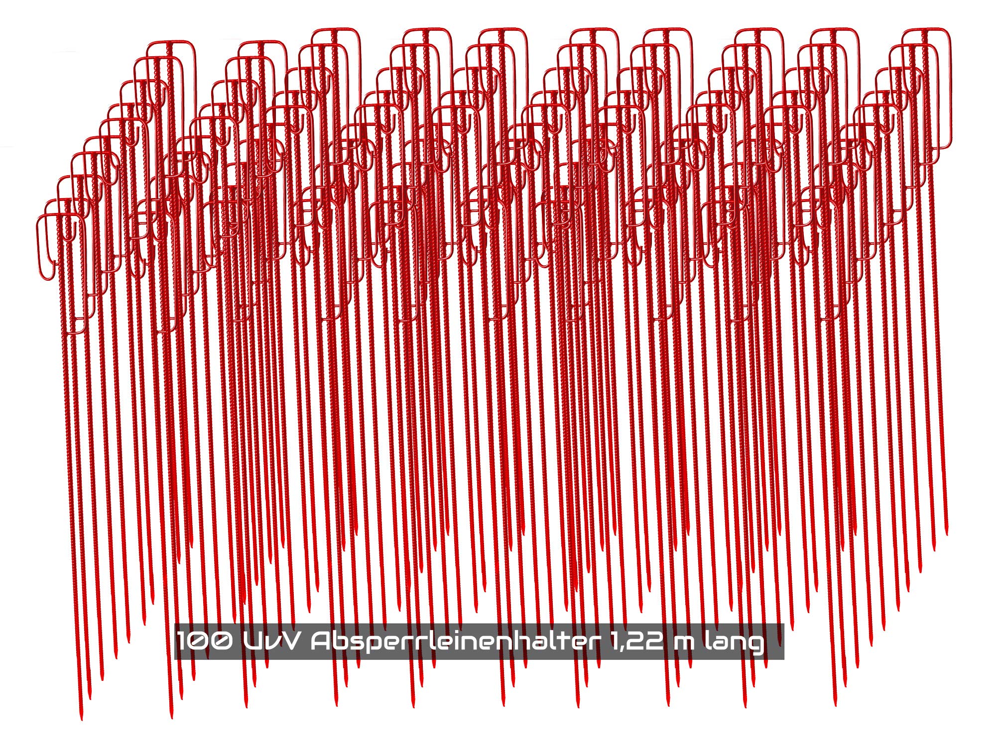 100 Stück rote Absperrleinenhalter 1200mm Laterneneisen, Halter für Warnband, Fangzaun, Absperrkette