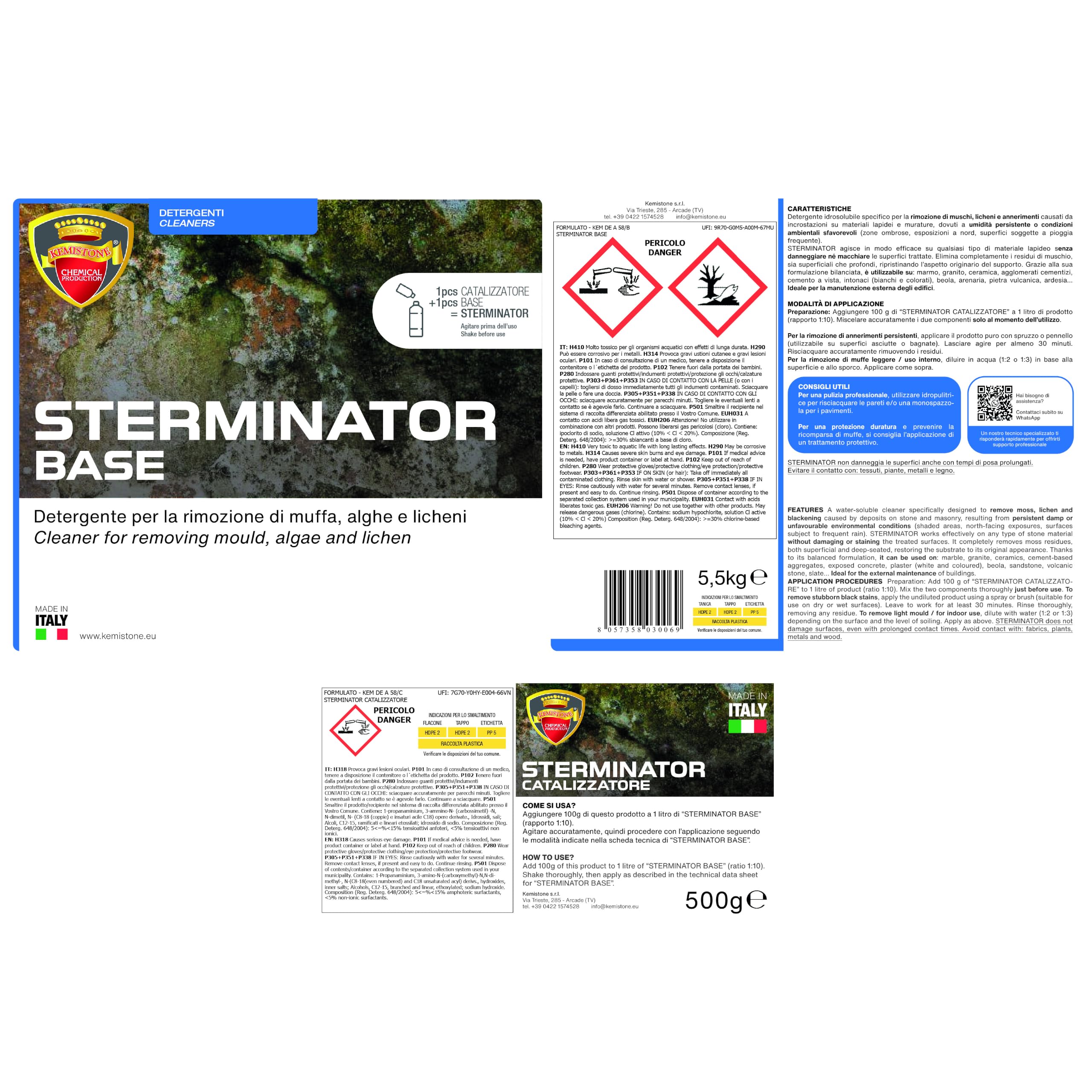 STERMINATOR – Detergente Professionale per Alghe e Muschi su Pavimenti e Muri Esterni | Pulitore per Annerimenti su Gres, Pietra, Cotto e Cemento (5L)