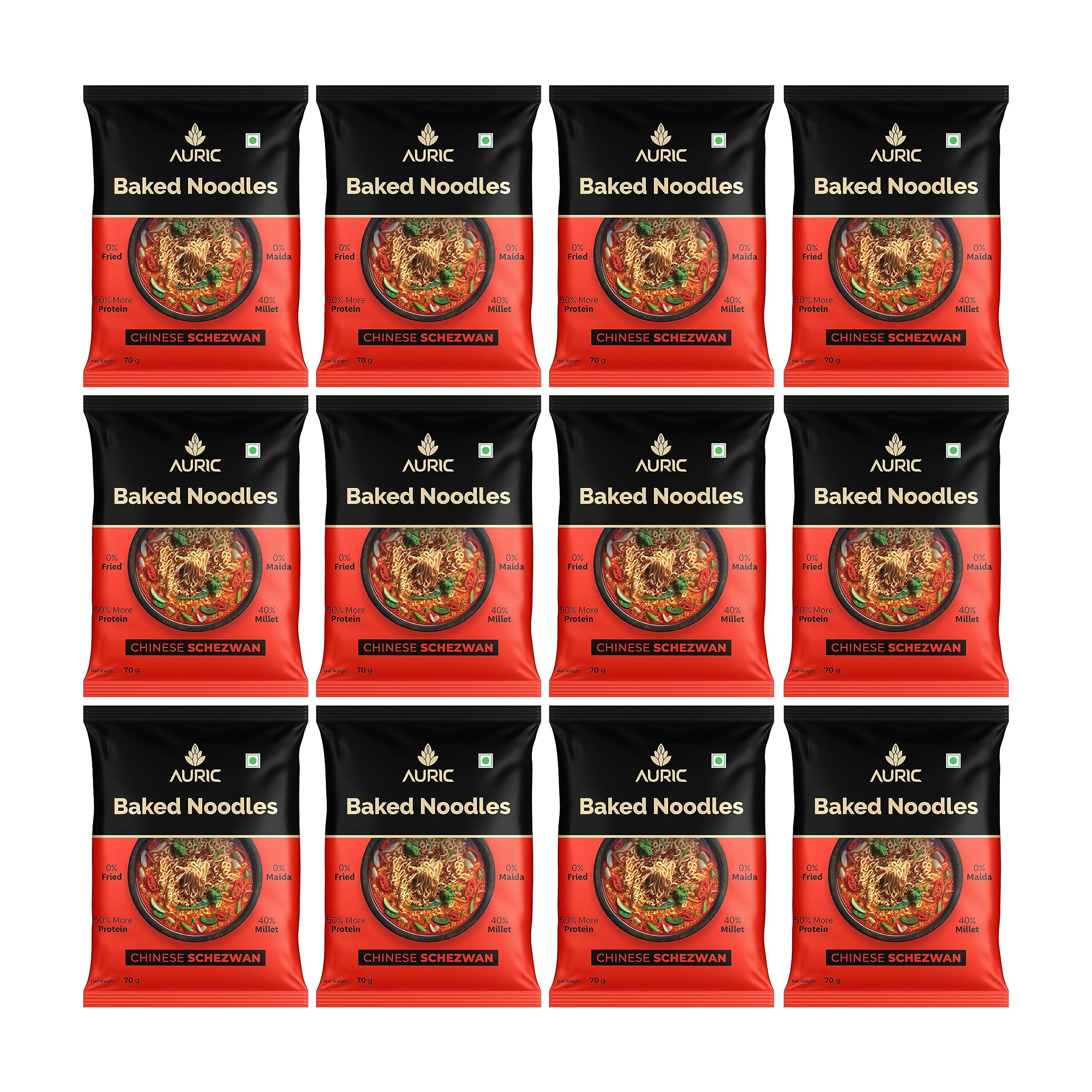 Auric Baked Instant Chinese Schezwan Noodles 70 Gram (Pack Of 12) Baked,Not Fried|Zero Maida,Zero Oil & Zero Msg|Rich Vegetarian International Flavour|Easy To Make Noodles With 50% More Protein (B0BCYYRJV4) Amazon Price History, Amazon Price Tracker