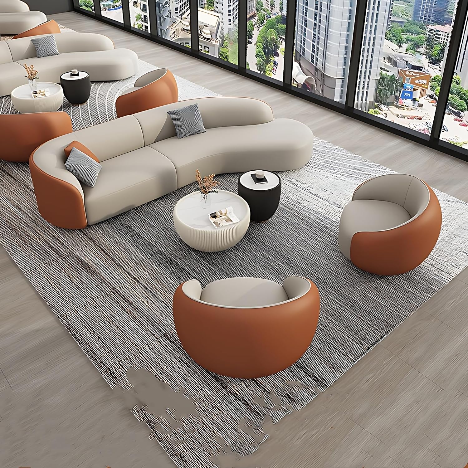 Sofa Set for Living Room - Luxurious Couches for Living Room, Elegant Sectional Couch, Modern Couch with Coffee Table, Suitable for Office, Cafe, Bar (Sofa A+2 Chairs A+Table, 141.7")