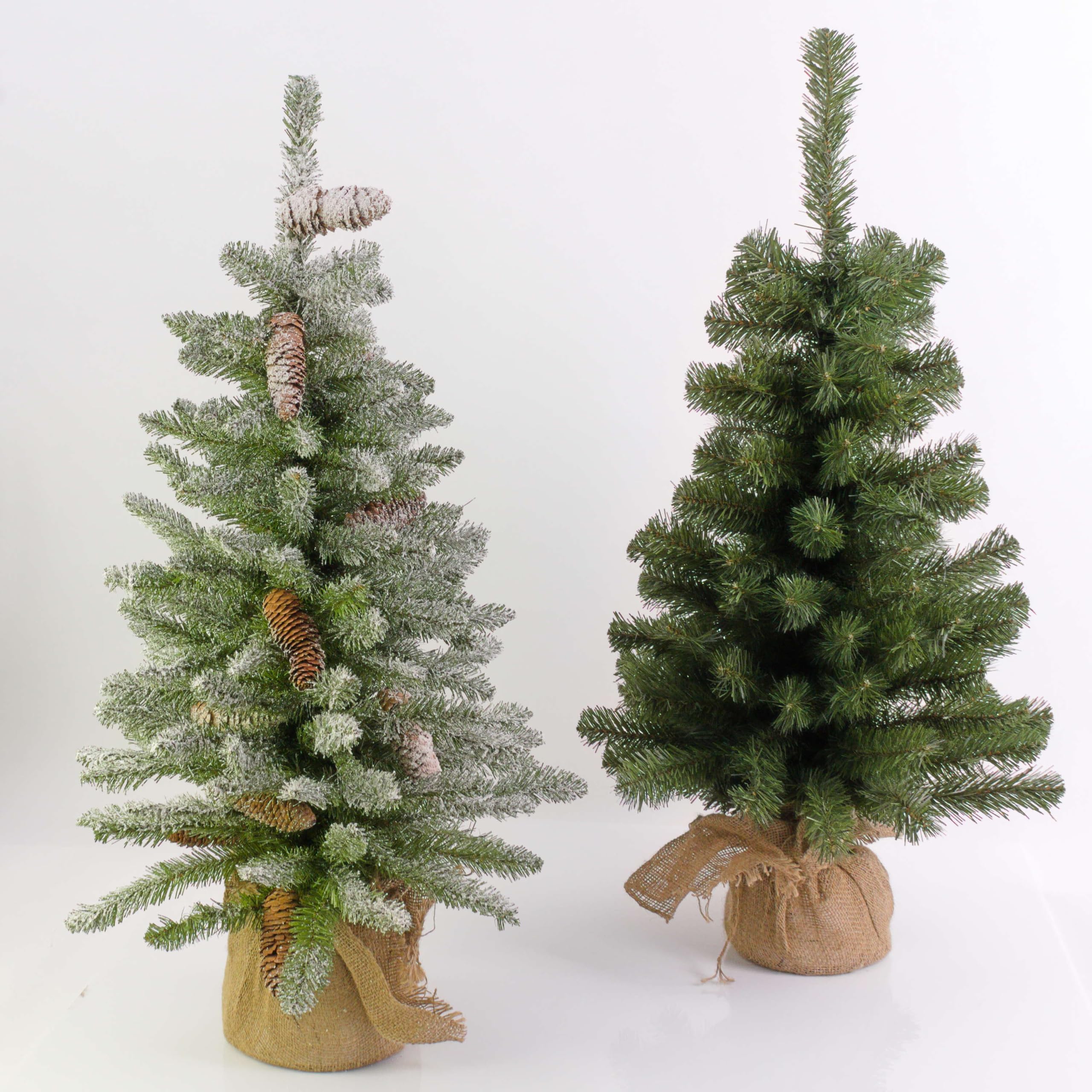 artplants.de Mini Albero di Natale WARSCHAU, Verde, 60cm, Ø 40cm | Sacco di Iuta - Albero Tessile/Abete di Natale