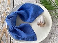 Vista 6 de Servilletas de lino 100% lino francés, servilletas de tela de lino puro lavado a la piedra, tamaño 18 x 18 pulgadas, juego de 4, Tropics (arándano)