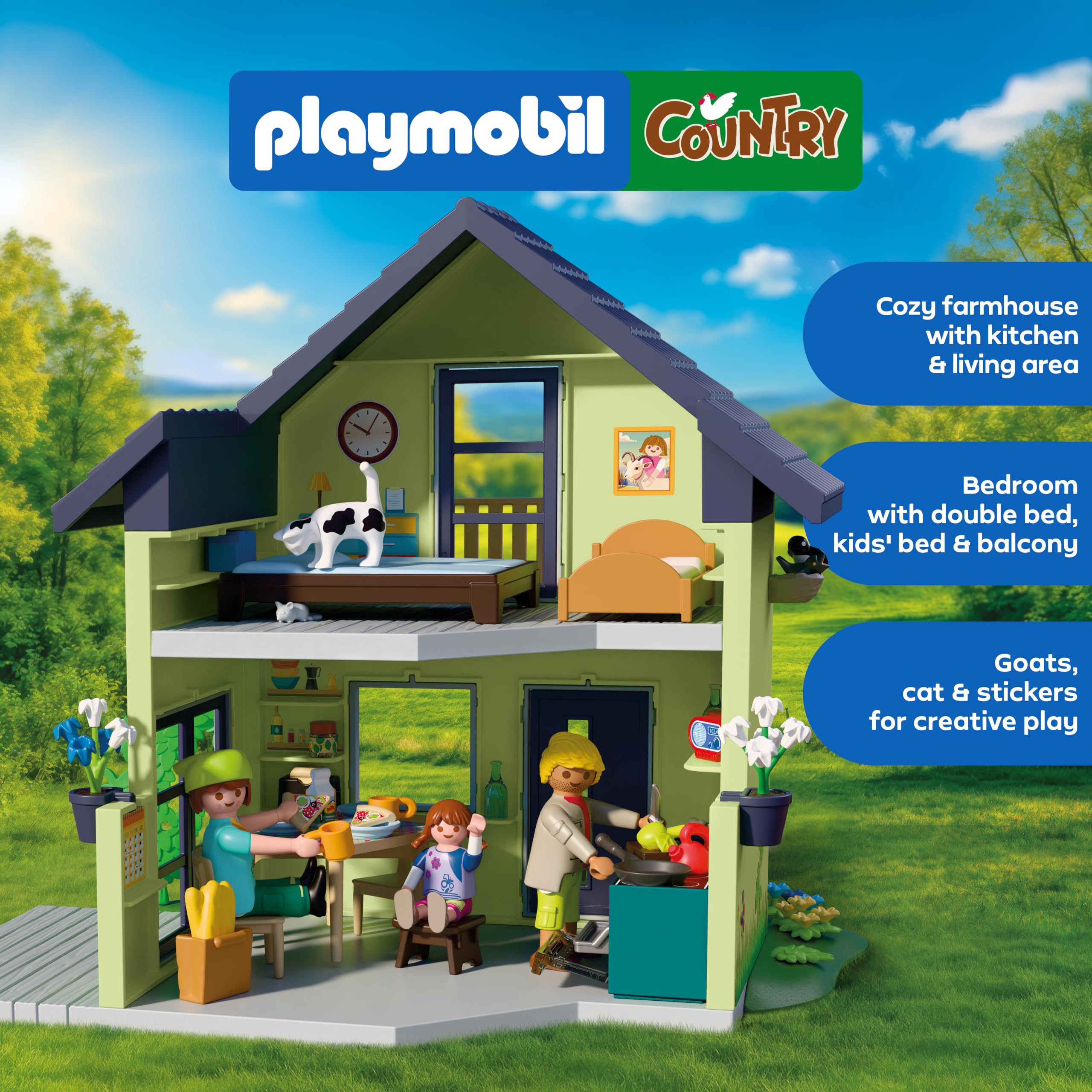 Playmobil | Country | Maison de Ferme | Maison d’Habitation avec Balcon, Cuisine, Lits, Animaux et Nombreux Accessoires | pour Les Enfants à partir de 4 Ans | 72162