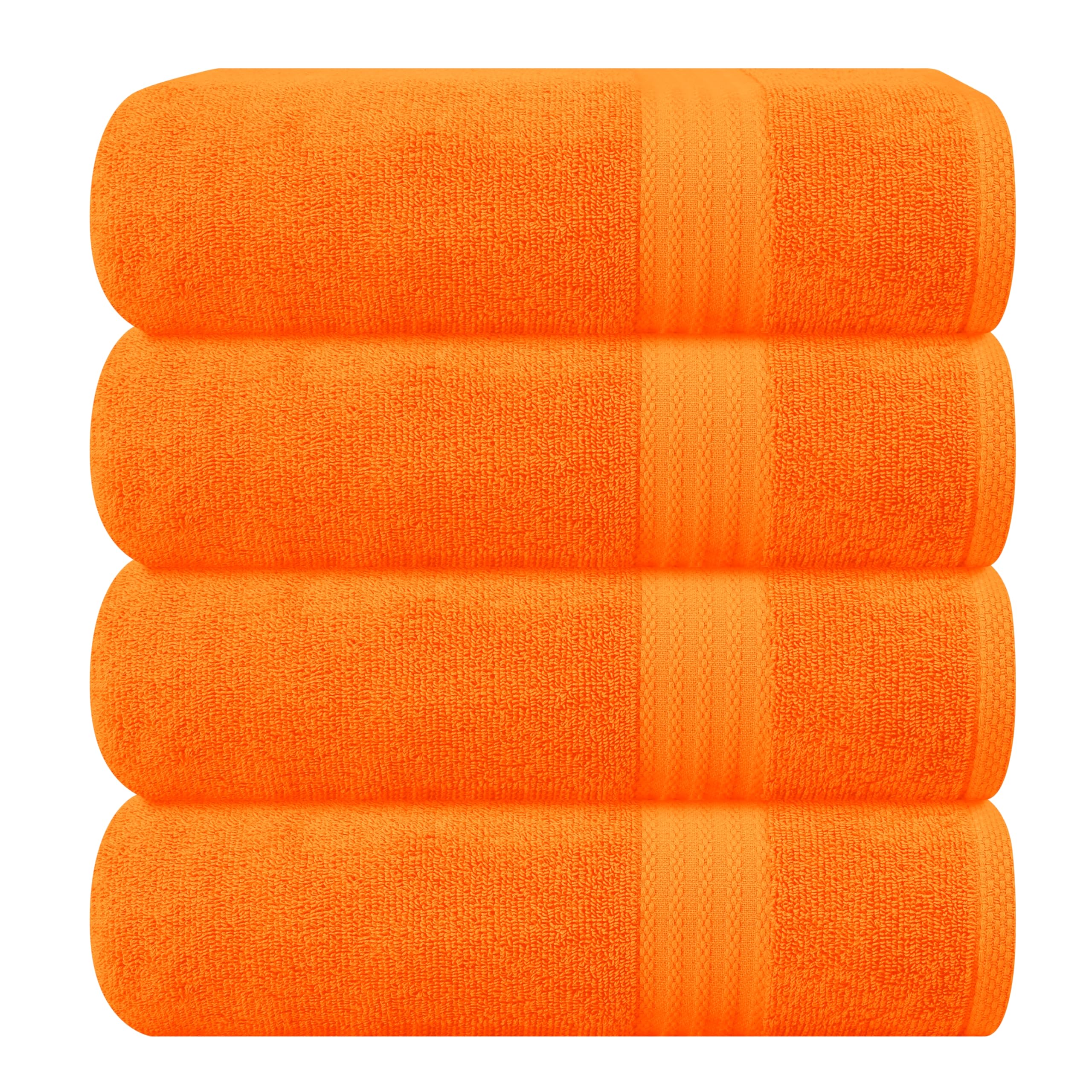 GLAMBURG Premium Cotton 4 Pack Bath Towel Set - 100% Pure Cotton - 4 Bath Towels 27x54 - Ideal for Everyday use - Ultra Soft &amp; Highly Absorbent - Orange