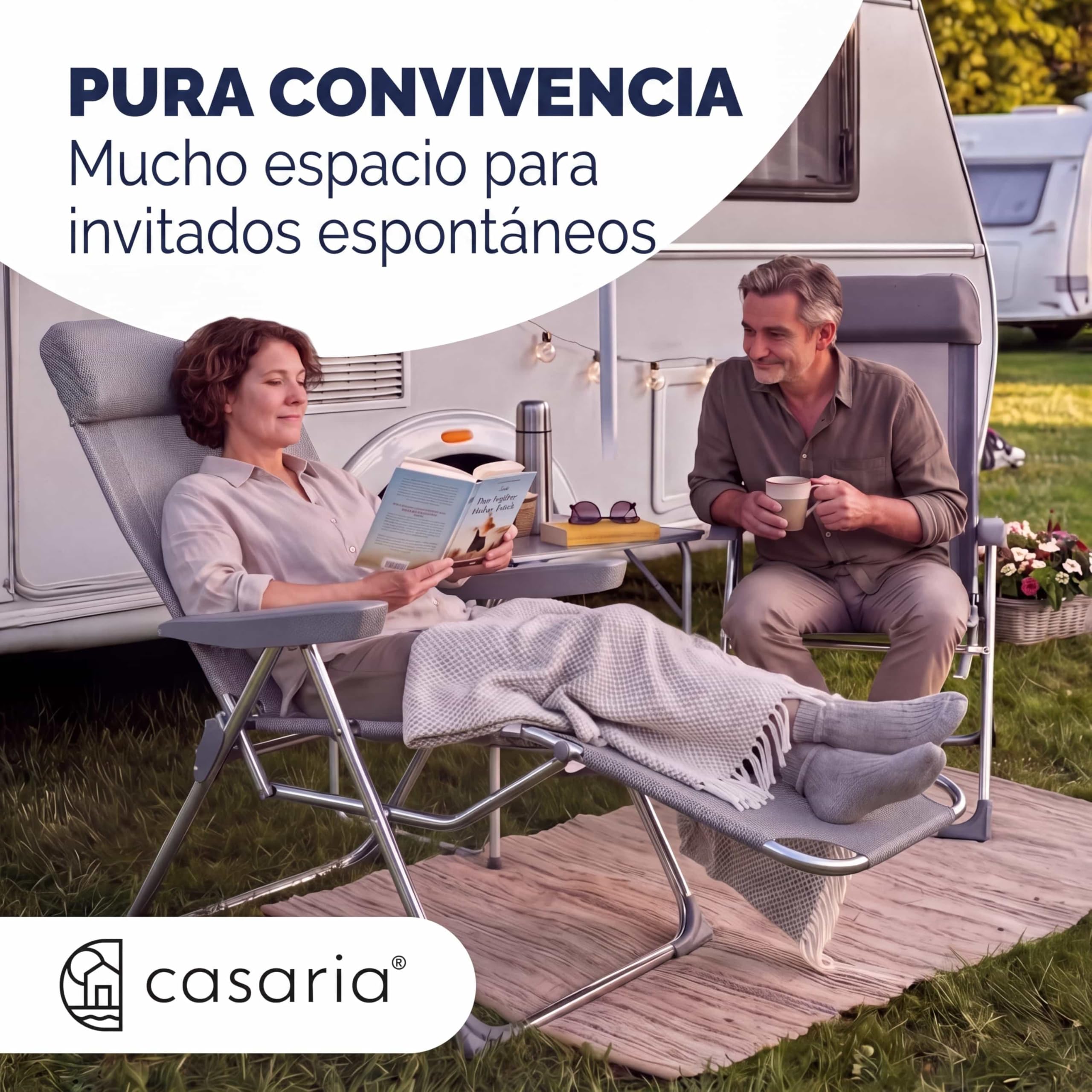 CASARIA® Sillas Gravedad Cero Plegables Set de 2 Reclinables Respaldo Alto Ajustable en 6 Posiciones Estructura Aluminio Exterior Jardín Balcón Playa Gris