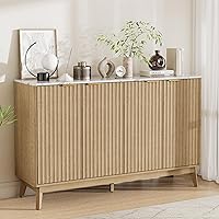 FavourLife 55" Fluted Sideboard Buffet Cabinet, Faux Marble Top, Adjustable Shelves, Modern Credenza for Kitchen, Living Room, Entryway Storage