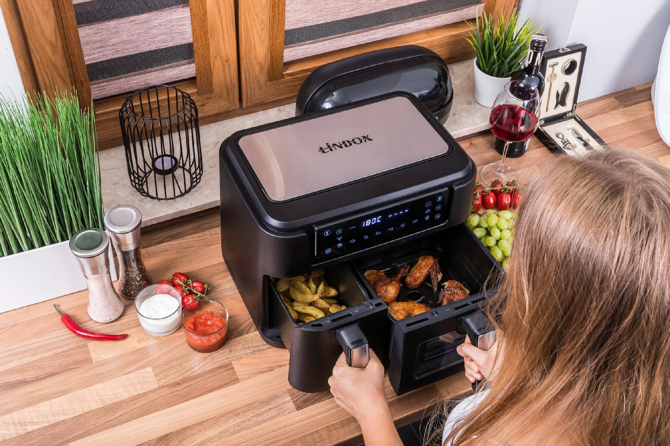PIEKARNIK FRYTKOWNICA BEZTŁUSZCZOWA 2 KOSZE 8L/2500W 4 URZĄDZENIA W 1
