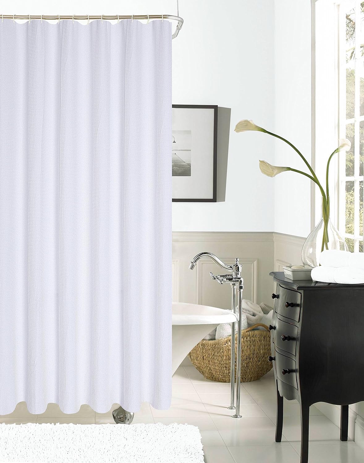 Dainty Home Honeycomb Waffle Weave Hotel Style Shower Curtains, 70 inch x 72 inch, Neutral Beige