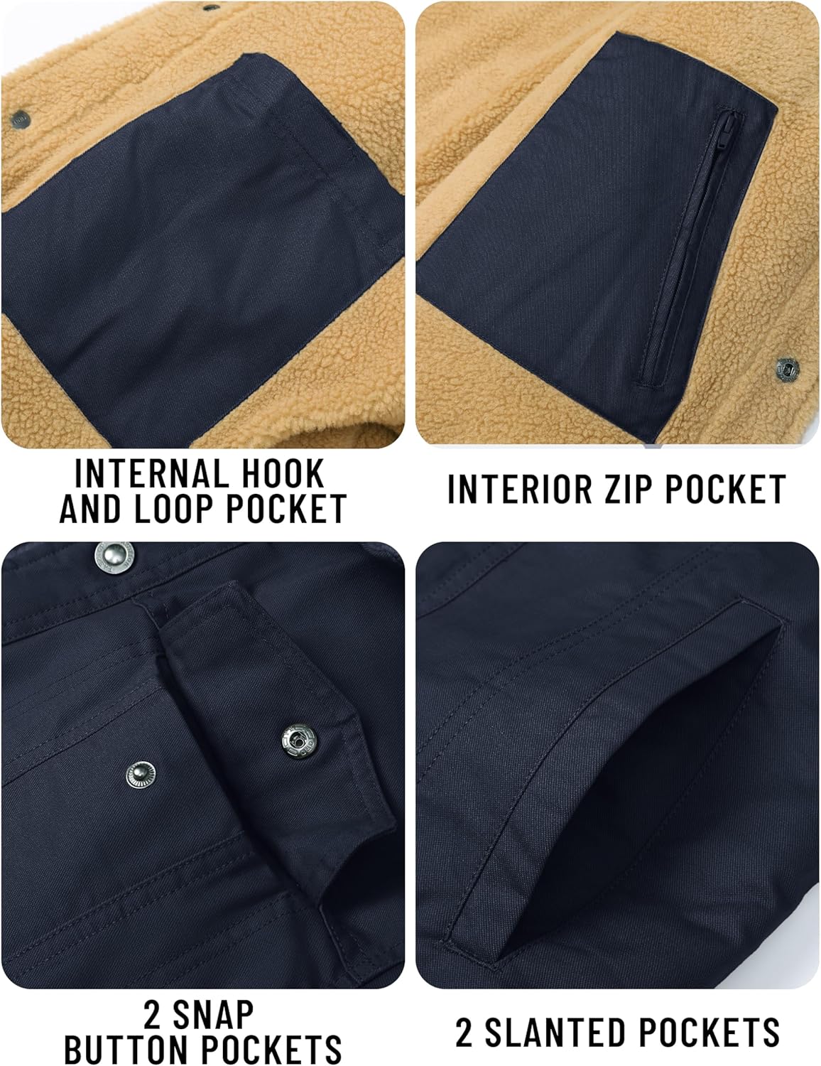 TACVASEN Mens Winter Jacket Thick Thermal Sherpa Jacket Warm Lapel Fleece Lined Coats Trucker Work Cargo Multi Pockets - Image 7