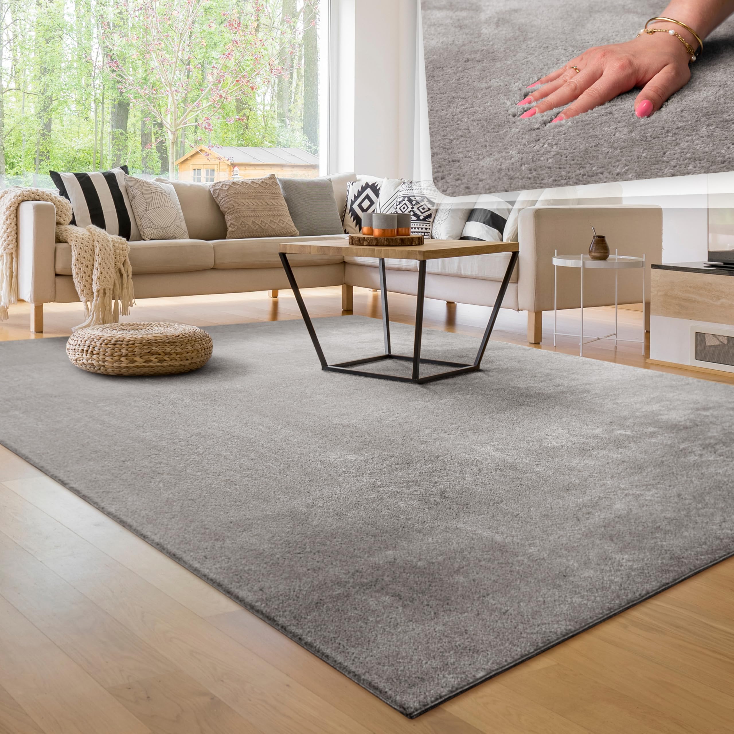 Paco Home Moderner Kuscheliger Wohnzimmer Teppich Kurzflor waschbar flauschig Weich Einfarbig Felloptik zeitlos stilvoll rutschfest pflegeleicht, Grösse:200x280 cm, Farbe:Grau