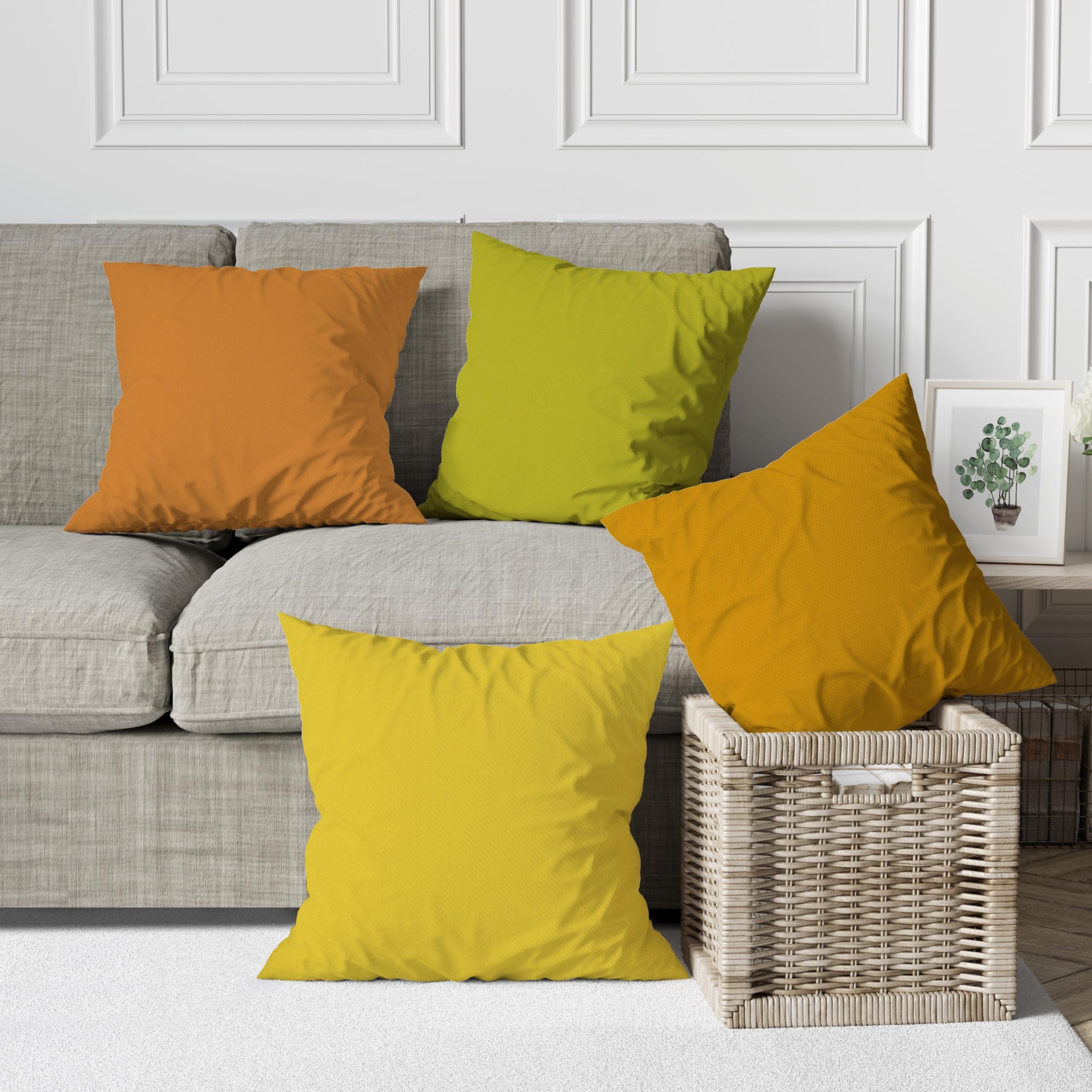 ggaimwf Solid Color Linen Look Cushion Covers for Sofa Orange Gradient Throw Pillow for Bed Fallen Leaf Style Yellow Color Handmade Square Cushion Cases with Invisible Zipper - Image 2