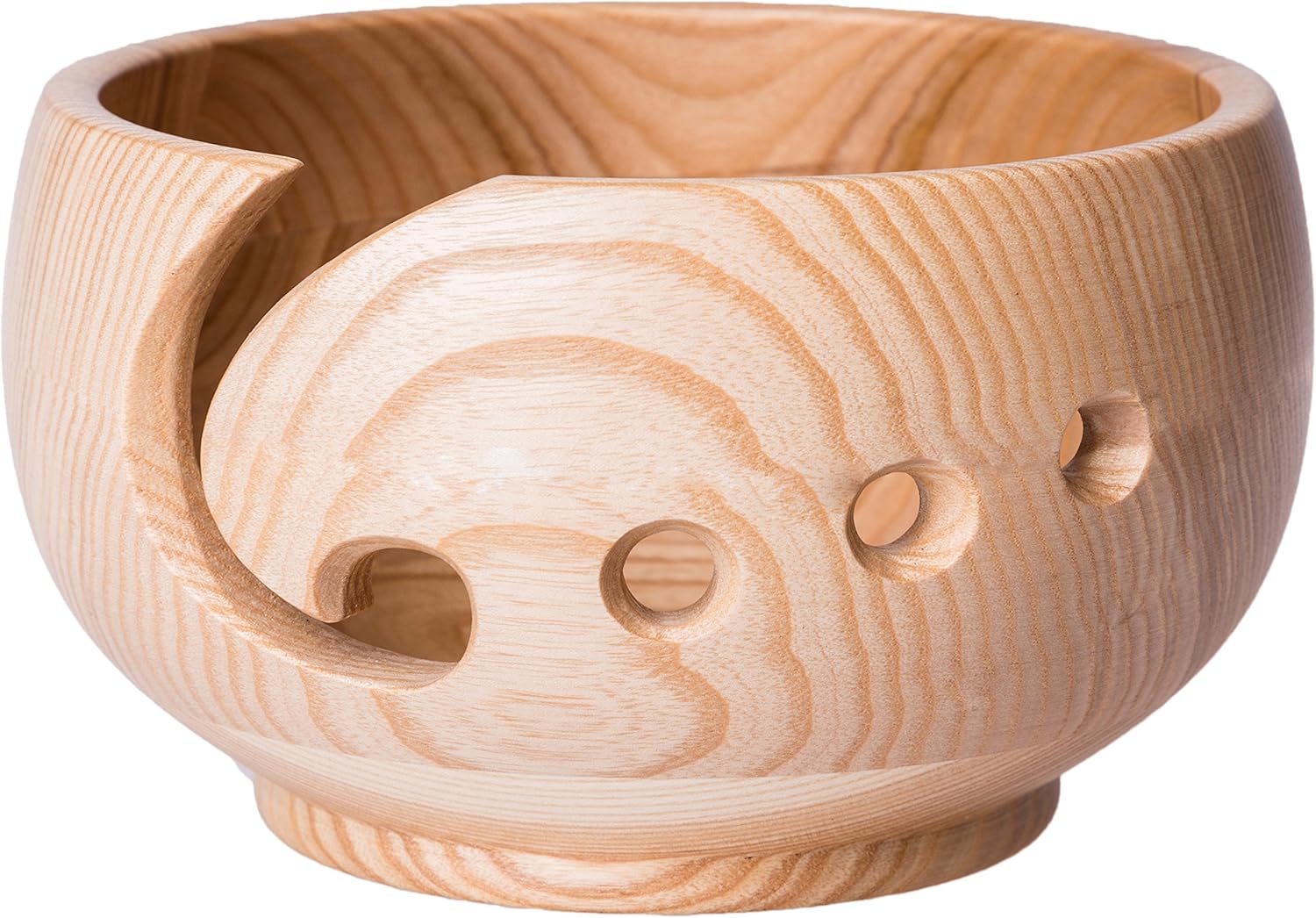 LABORWOOD Large Wooden Yarn Bowl 7"x4" Handmade Ash-Tree Wood Crochet & Knitting Holder Perfect Dispenser for Skeins Balls Knit Accessories Portable Heavy Cat Storage Ideal Gift for Crafters (Buff)