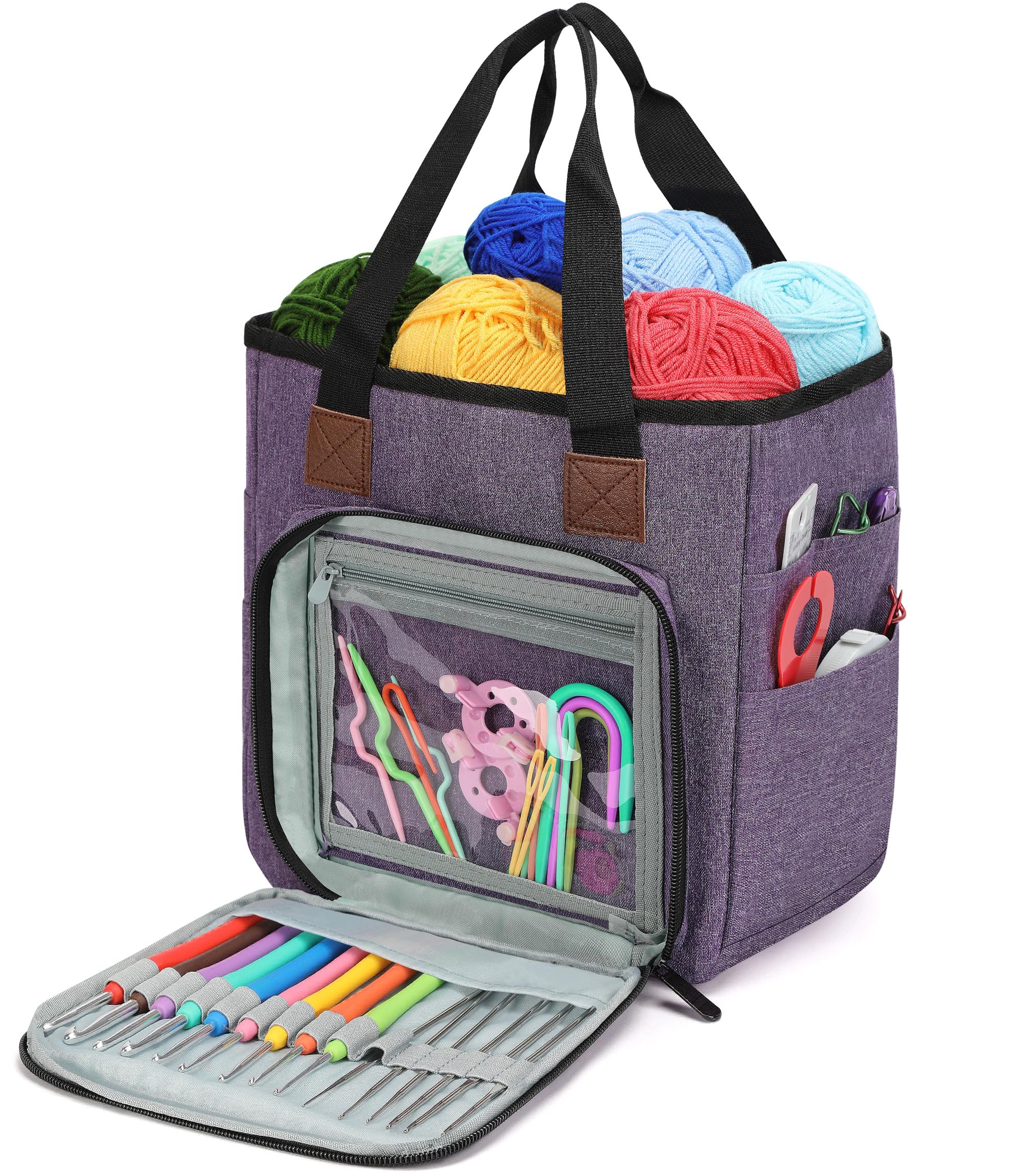 Bolsa de Crochet para Labores de Tejer, una Bolsa para el Kit de Ganchillo y Pelotas de Lana, Bolsa Individual sin Accesorios (Morado)