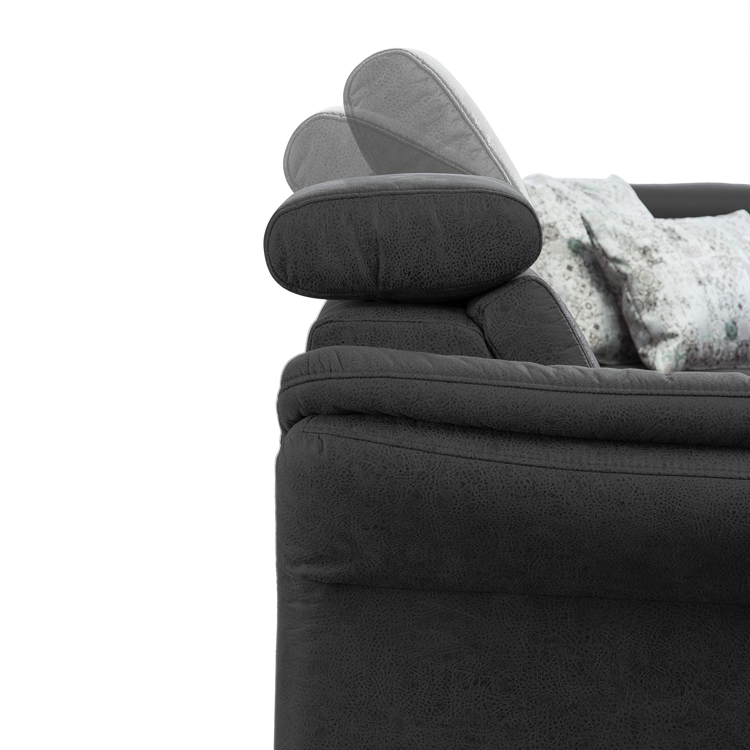 Cavadore Wohnlandschaft Ammerland mit Federkern, Schlafsofa mit Bettfunktion und Bettkasten, inkl. Kopfteilverstellung, 317 x 84 x 193, lederoptik dunkelgrau