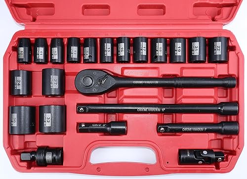 Miniatura 2 de SEKETMAN Juego de 22 llaves de vaso de impacto poco profundas, 12 pulgadas, juego de llaves métricas de 12 pulgadas, (0.394-19,21,22,24,27,30,32 in)