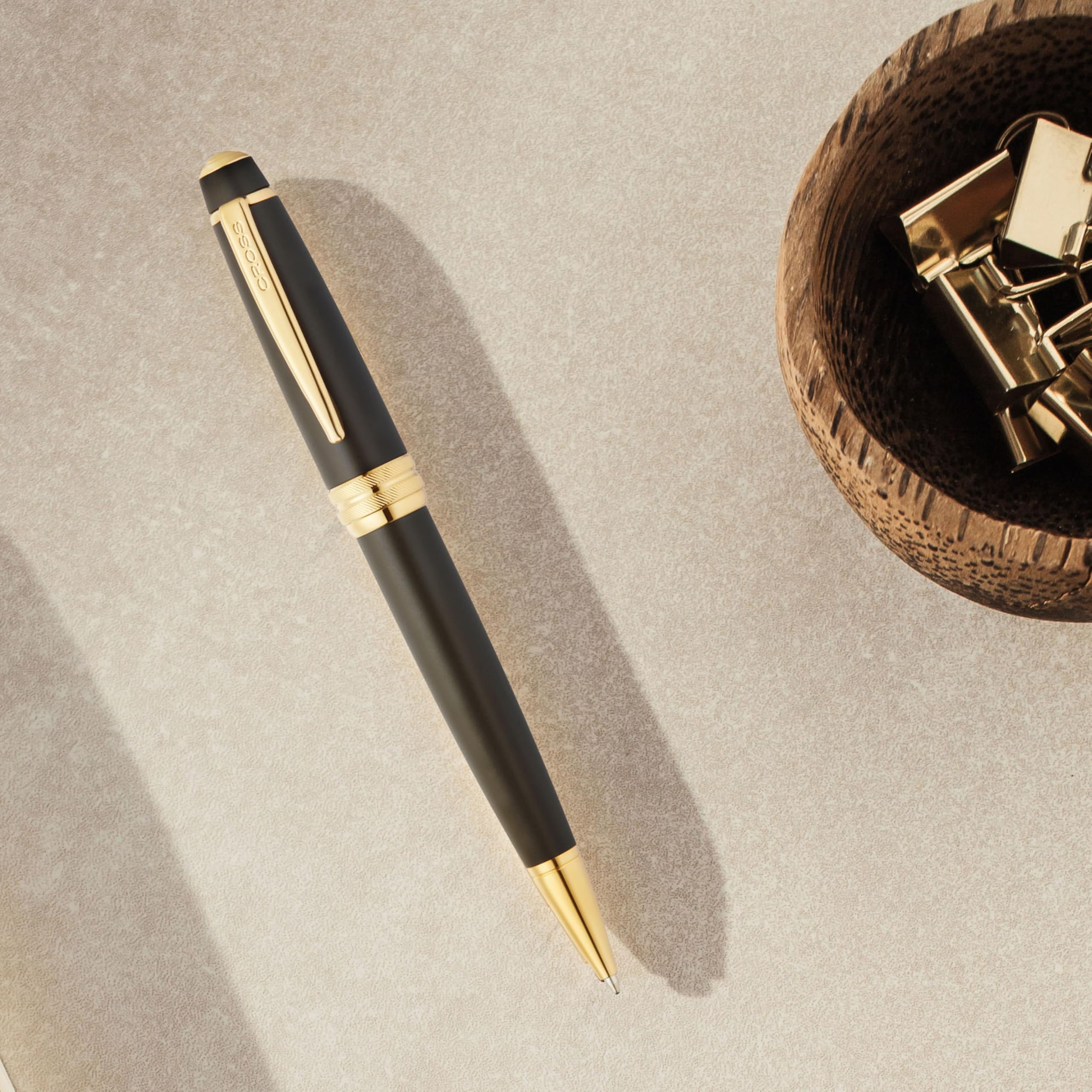 Cross Bailey Matte Black Lacquer with 23KT Gold PVD Ballpoint Pen - Refillable Pen for Long-Lasting Use - — view 3