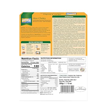 Ashoka Microwavable Meals 1932, Vegan Chickpeas & Potatoes, All-Natural, Kosher Certified, Heat & Serve Meals, Aloo Choley, Real Indian Cuisine, Gluten-Free & with No Preservatives, Pack of 1