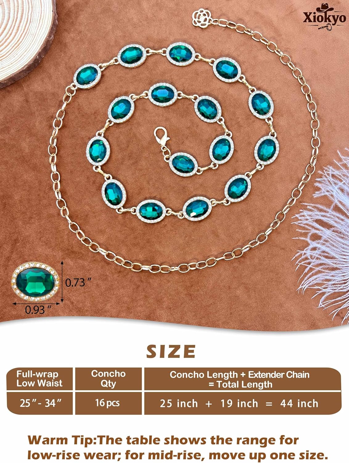 Gold Rhinestone Chain Belt, Sparkly Crystal Concho Western Belt Concert Outfit for Women Dress Jeans - Image 2