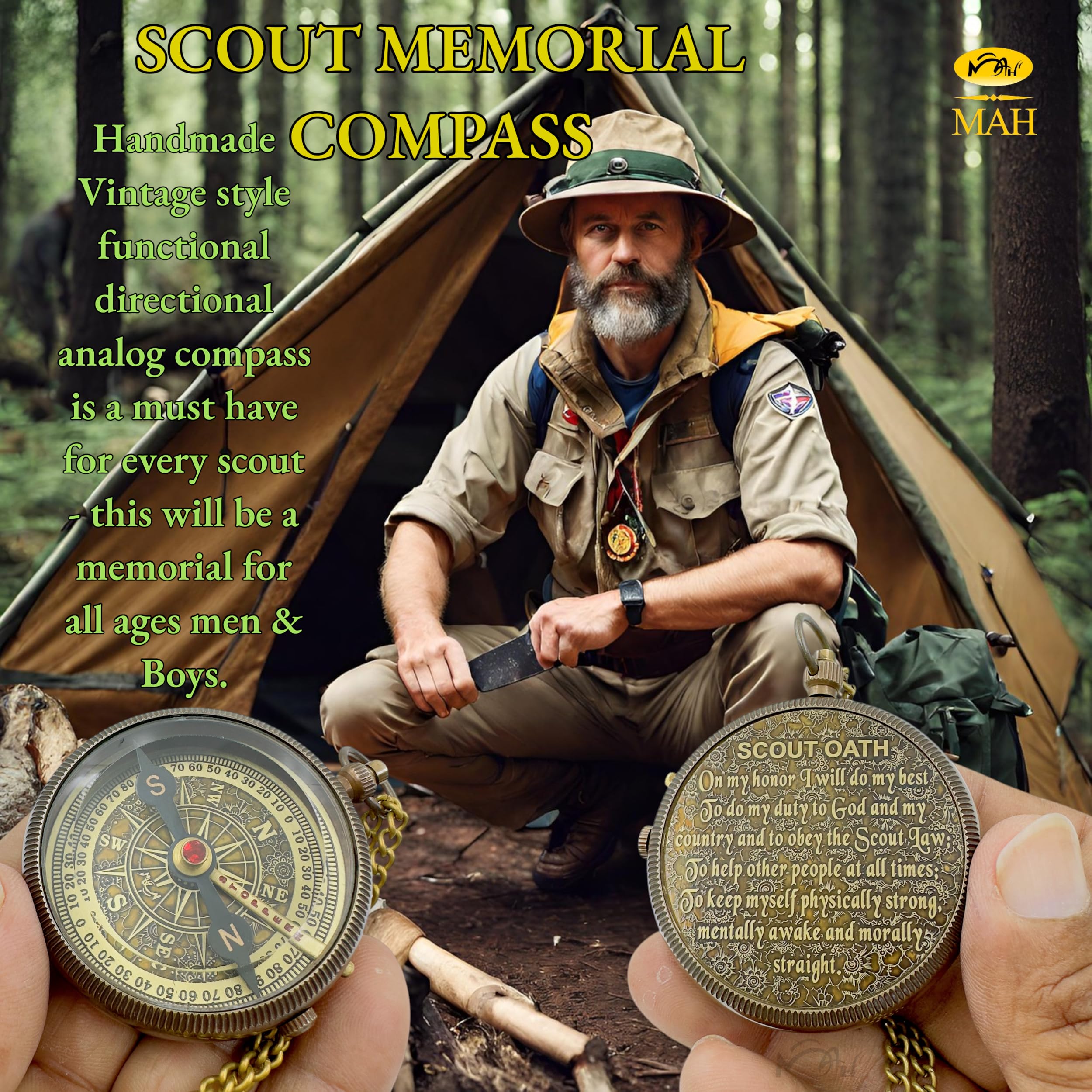 Scout Compass with Oath Message – Solid Brass Pocket Compass for Boys, Teens & Scouts | Inspirational Keepsake Gift for Eagle Ceremony, Graduation, Hiking, Camping, Outdoor Adventures, Promotion Gift