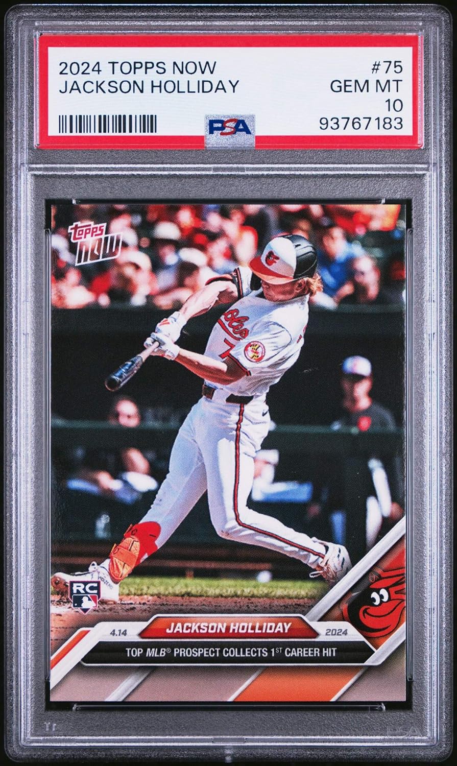 Graded 2024 Topps Now Jackson Holliday #75 1st Career Hit Rookie RC Baseball Card PSA 10 Gem Mint