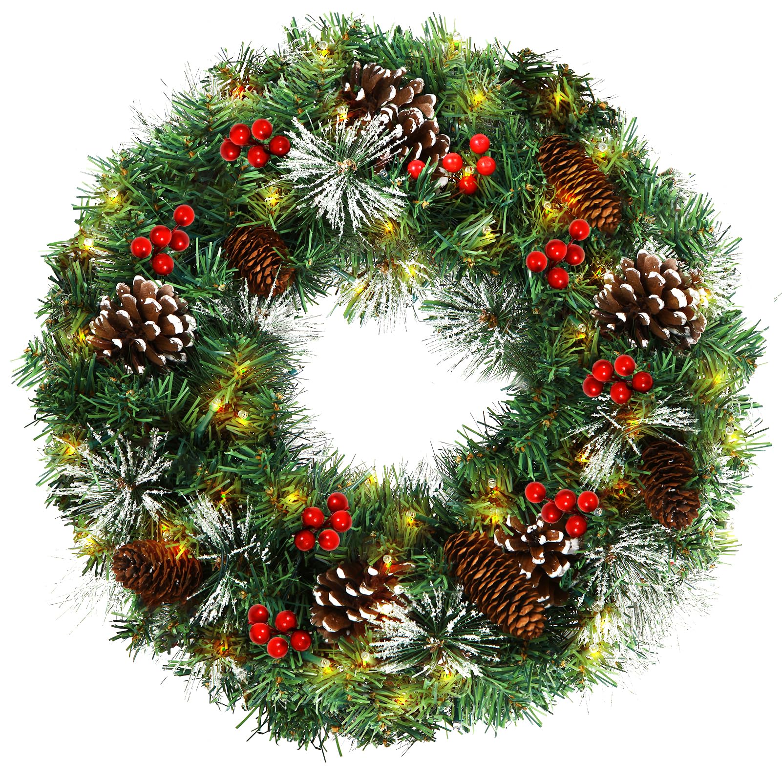 Amazon.co.jp: クリスマスリース、ライト付き人工18インチクリスマス