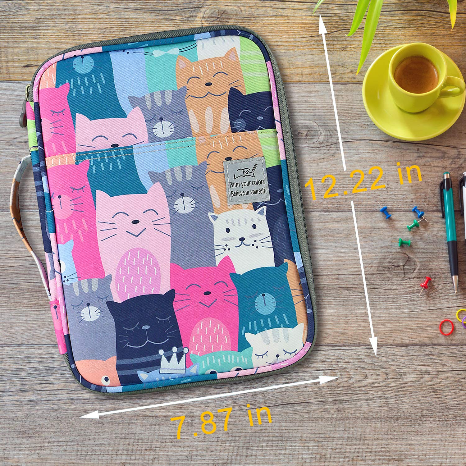YOUSHARES Federmäppchen mit 96 Fächern, großes Fassungsvermögen, Stiftehalter, Stift-Organizer-Tasche mit Reißverschluss für Prismacolor Aquarell-Buntstifte, Gelstifte für Künstler (lernende Katze)