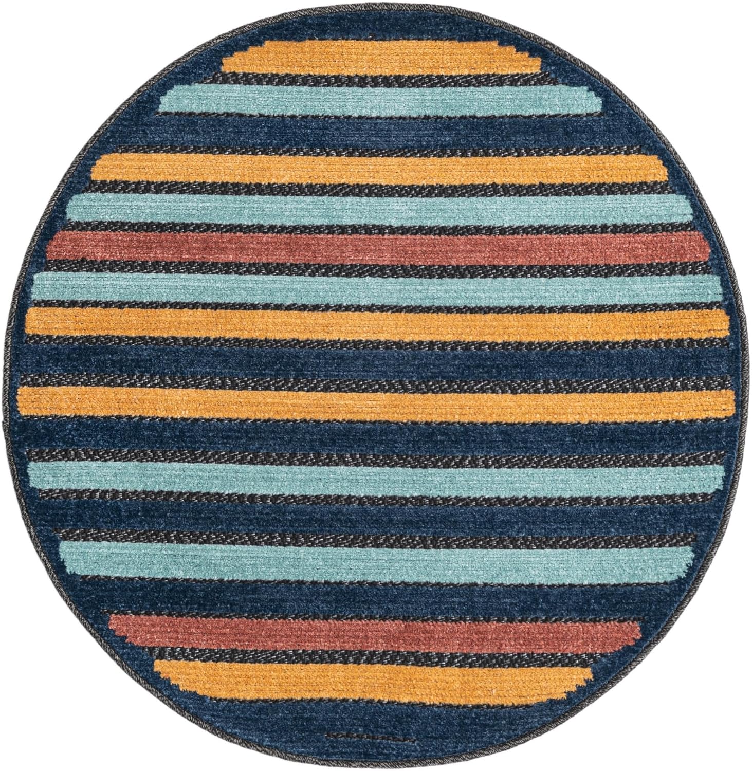 Unique Loom Belize Outdoor Collection Area Rug - Altun (3' 3" Round, Charcoal/ Light Blue)