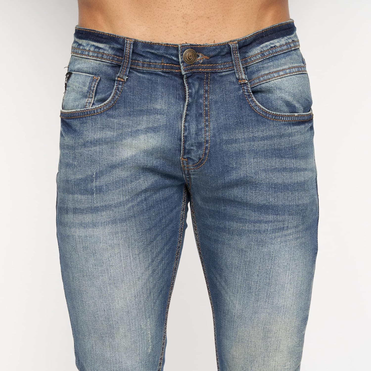 Duck and Cover Men's Tranfold Faded Abraised Stretch Slim Fit Jeans (38W x 32L, Tinted Blue)