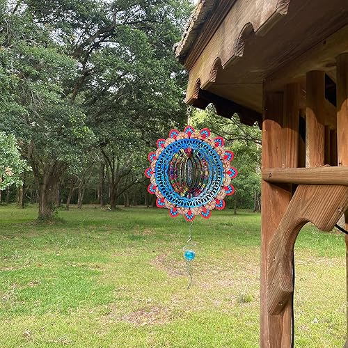 Miniatura 2 de Sinor Bola de observación en espiral de acero inoxidable, bola giratoria en espiral de viento colgante de cristal para jardín, 13 pulgadas,
