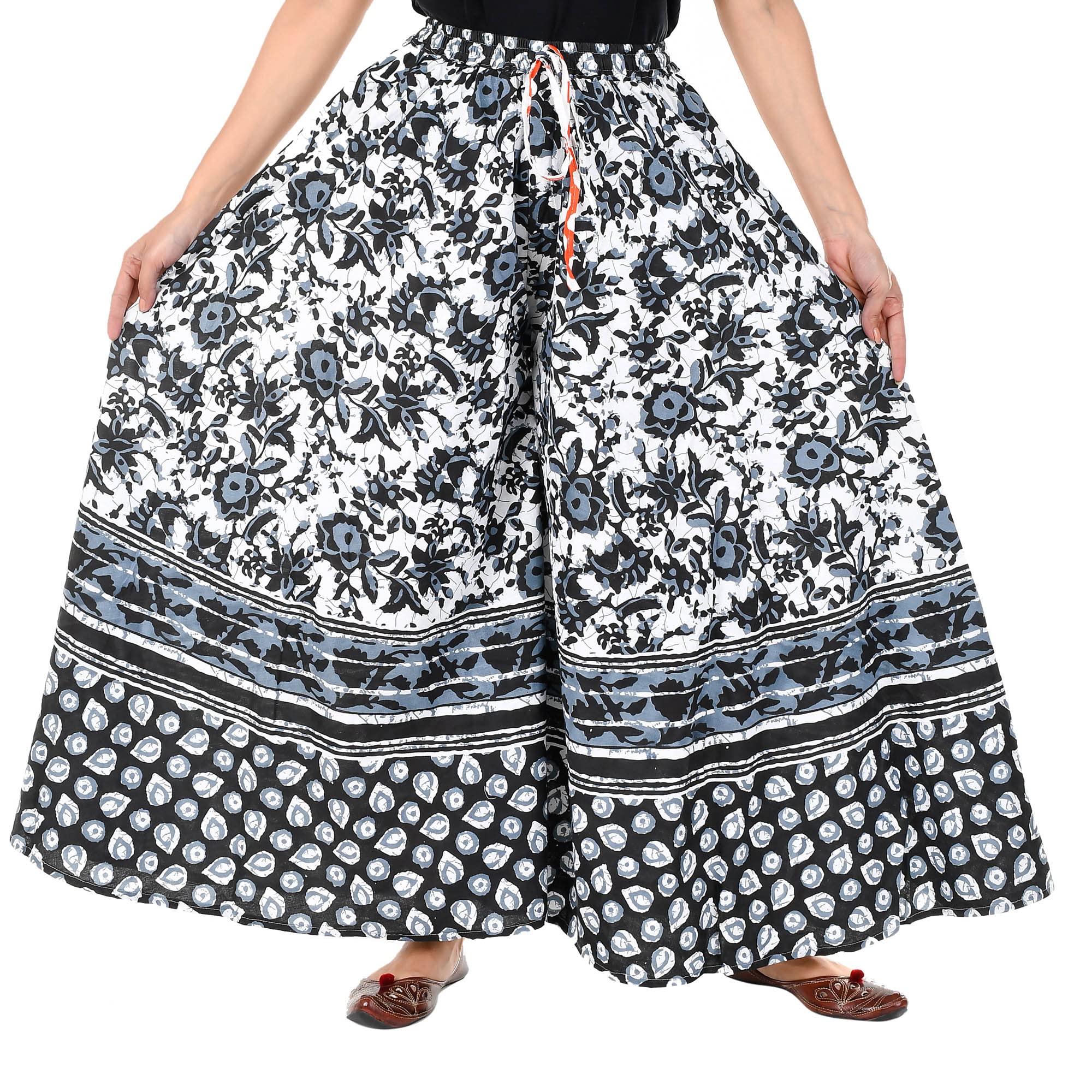 Women's Cotton Printed Palazzo (Free Size) Black