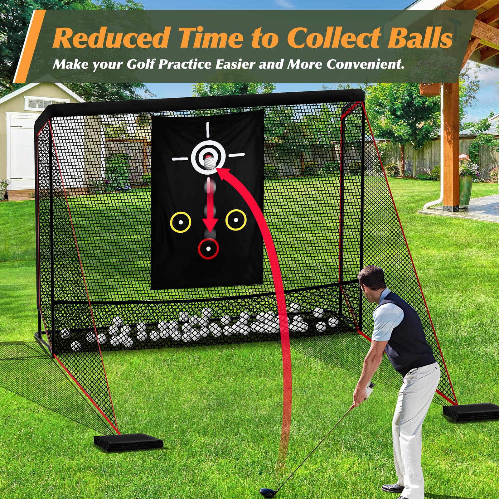 Golf Schlag Käfig, Golf Netz Trainingsnetz tragbar,Golfnetz für Garten und Zuhause，Impact Bildschirm Driving Net Luxuriöser Netzaufprallschutz für Heimfahrer,Golfnetz Übunskäfig mit Ziel-Tuch