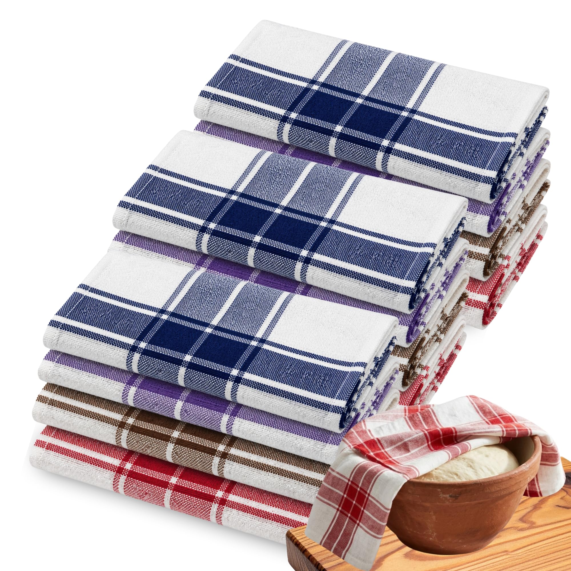 Toallas de cocina, Paños de Cocina Algodón, Trapos de Cocina, suave y resistente ideal para secar y limpiar superficies en la cocina, 100% algodón, Tamaño 50x70 cm, Pack de 12 unidades multicolor