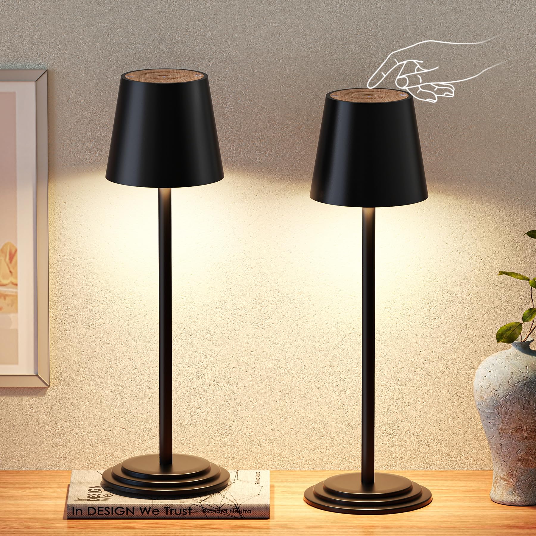 Bonsery Tischlampe Kabellos mit 256 Farben & 3 Modi, Akku Tischleuchte Nachttischlampe 2er set Touch Dimmbare,Wasserdicht IP44 LED Outdoor Tischlampe für Schreibtisch Restaurant Schlafzimmmer