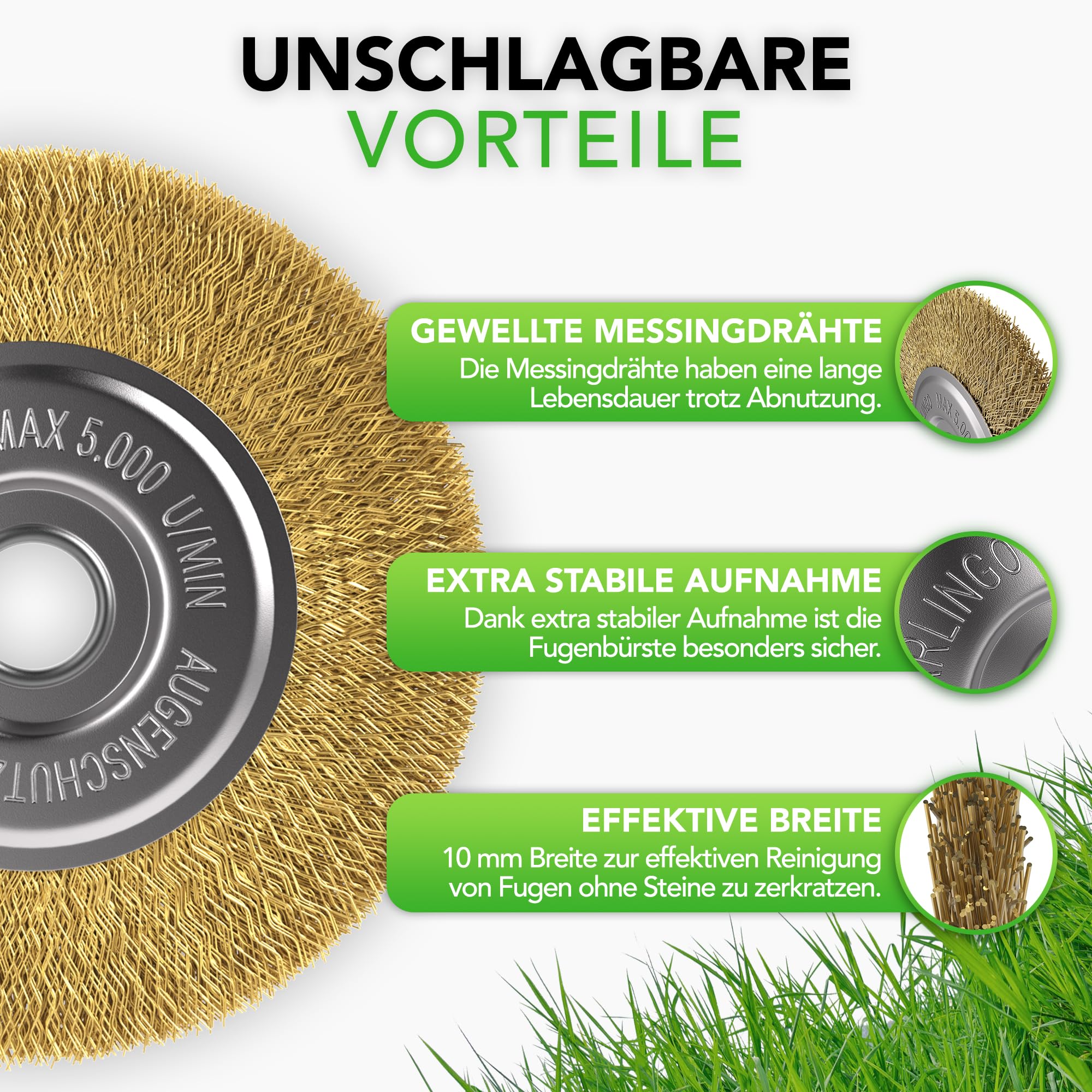 GARLINGO Szczotka do fug, zestaw 4 sztuk, kompatybilna z Gloria Multibrush i innymi szczotkami drucianymi, szerokość 10 mm, szczotka zapasowa