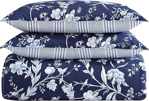 Miniatura 12 de Laura Ashley - Juego de funda de edredón tamaño Queen, juego de ropa de cama reversible de algodón, incluye fundas a juego con fundas europeas y