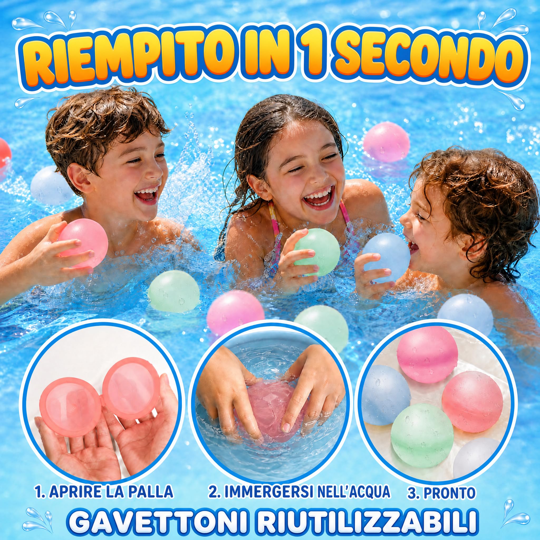 Gavettoni Riutilizzabili, 30 Pezzi Palloncini Acqua Autosigillanti in Silicone, Palloncini d'acqua Riempimento Rapido Bombe d'acqua per Giochi d'acqua & Feste Estive All'aperto