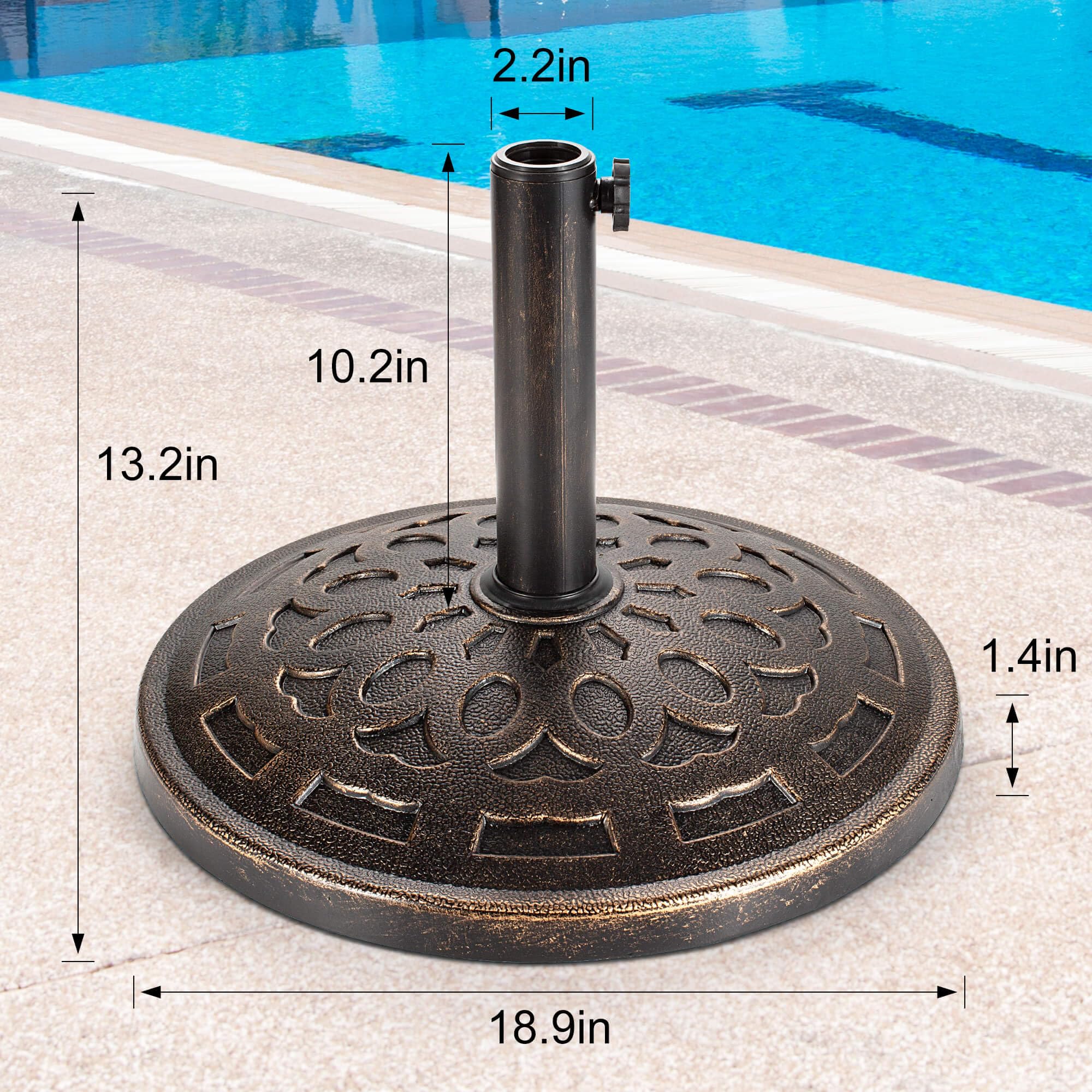 Bases de soporte: base redonda de 32 libras para patio, mercado, mesa, sombrilla, exterior, bronce