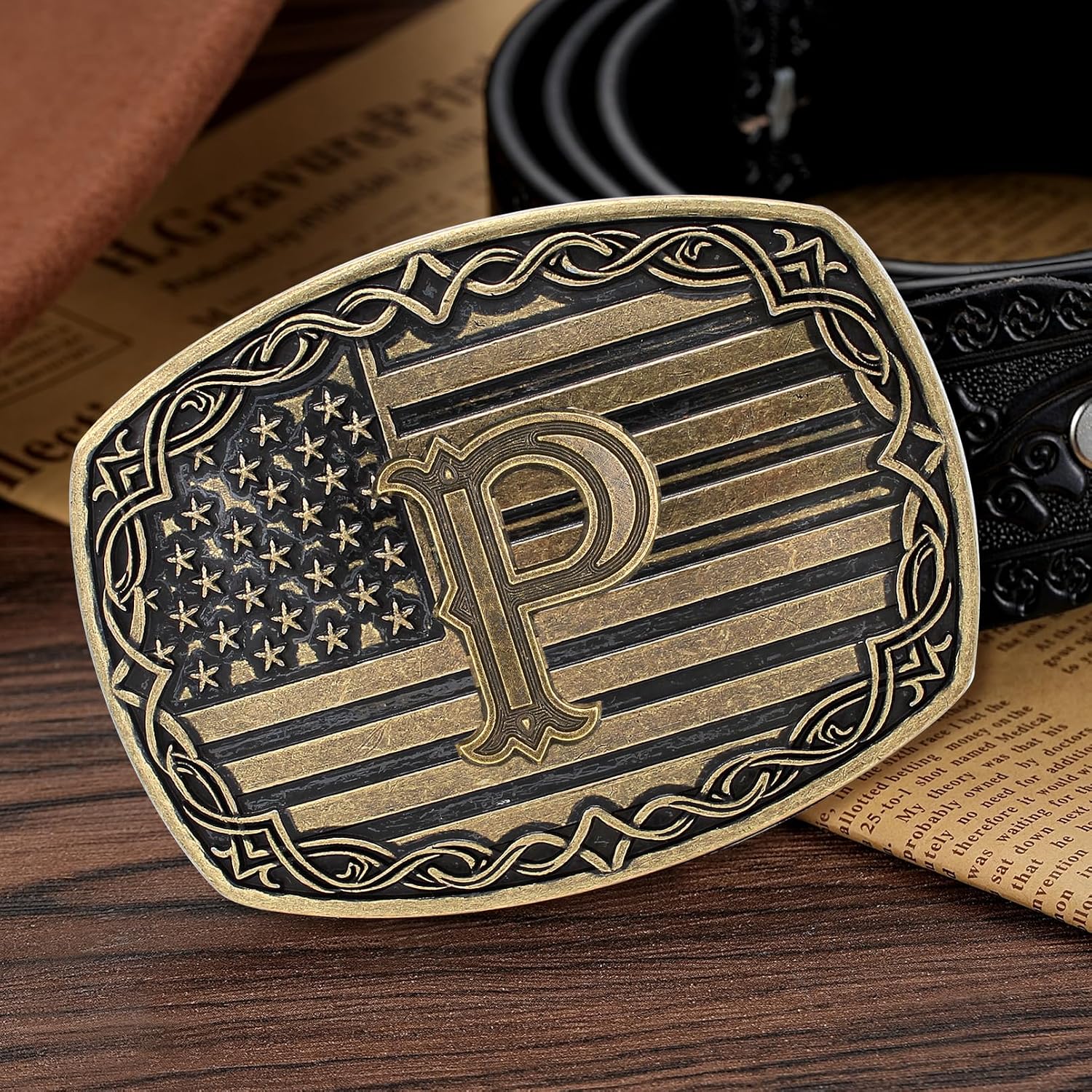 HUABOLA CALYN Belt Buckles for Men, Initial Belt Buckle ABCD to Z American Flag Belt Buckle Western Belt Buckle image 3