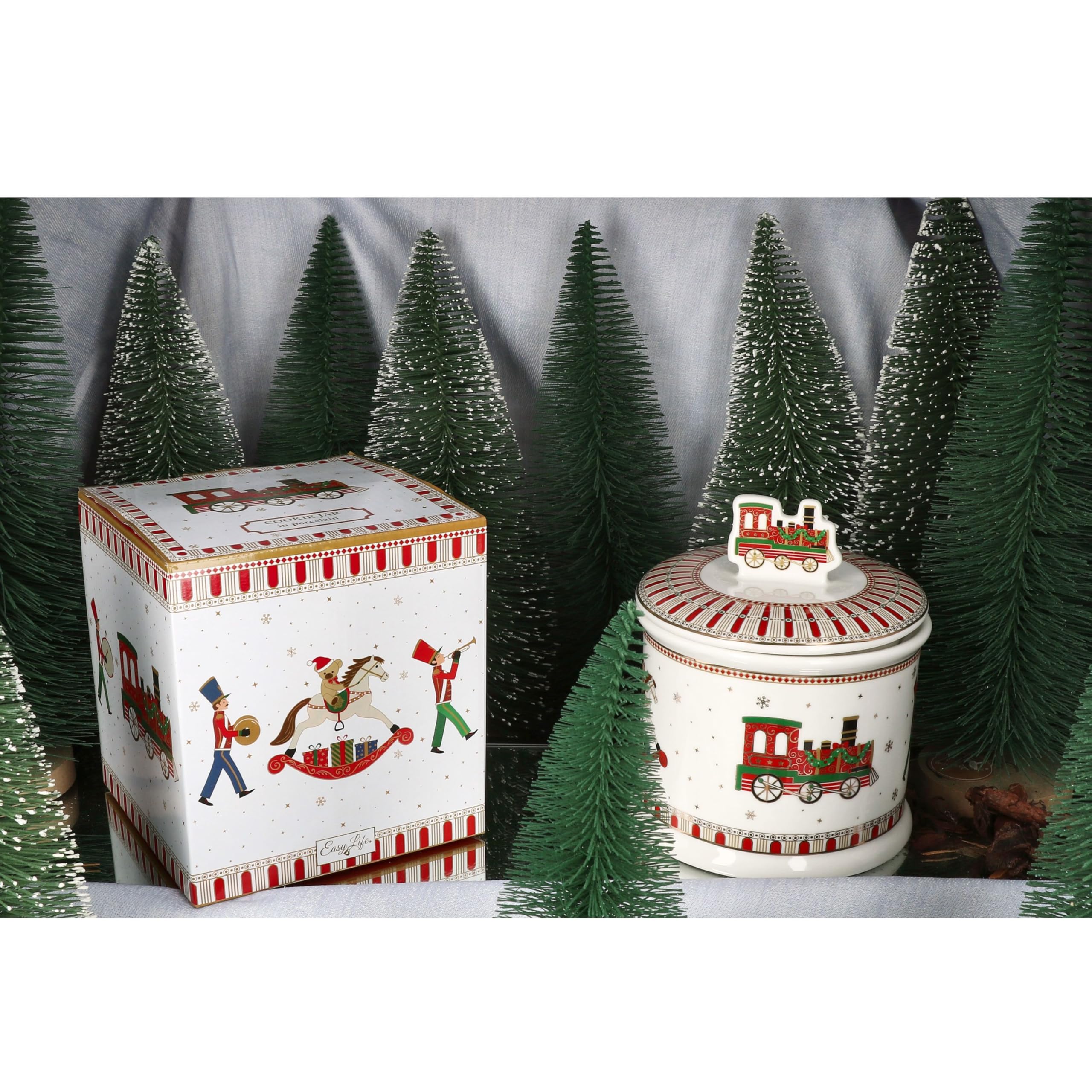 MamboCat Boîte à biscuits Polar Train I (l x H) 14 x 16,5 cm I Boîte à biscuits ronde de Noël I Boîte de rangement Boîte de conservation Boîte en métal I Noël