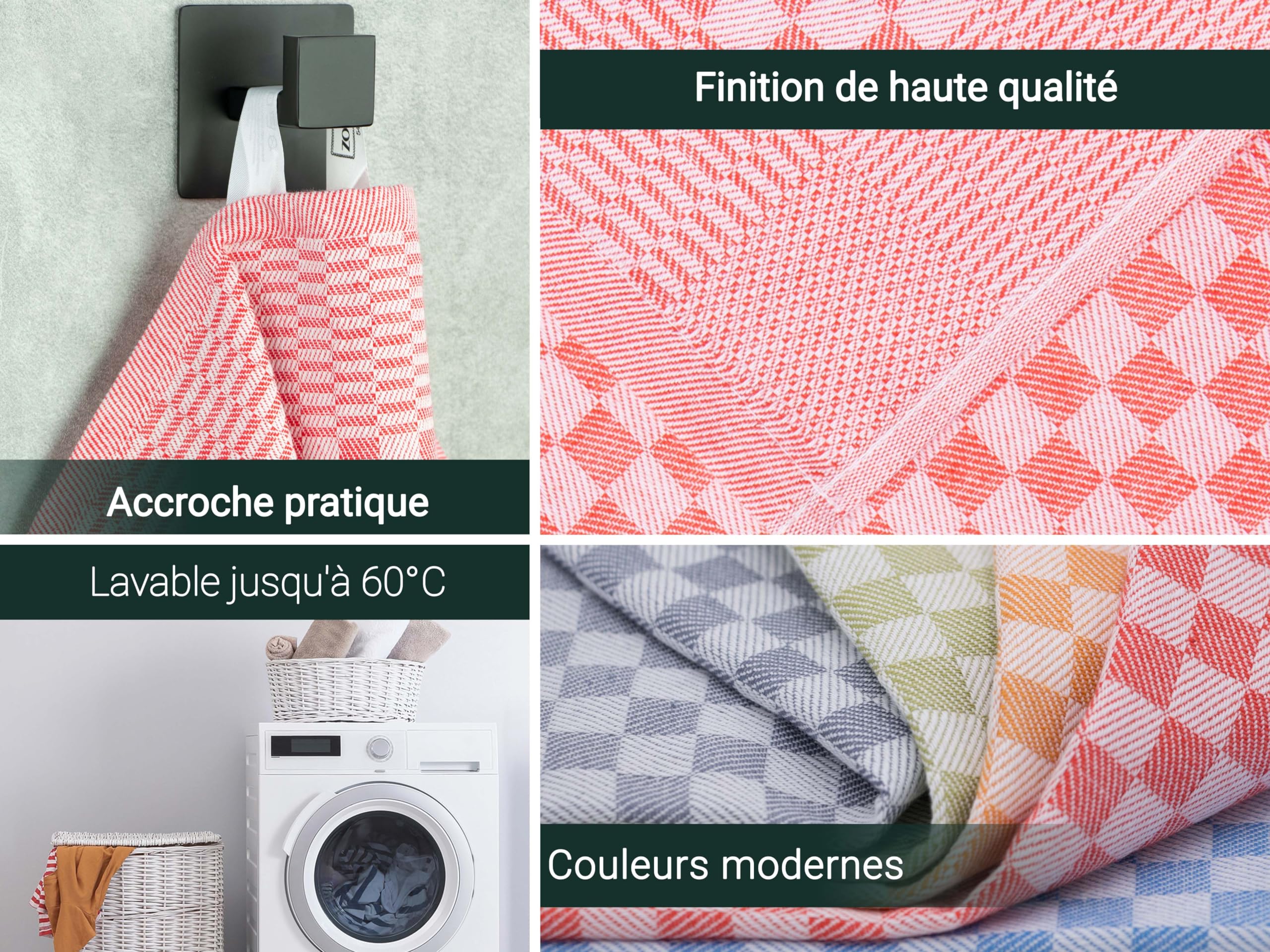 ZOLLNER Lot de 10 torchons en Coton de 46x70 cm - Super absorbants et Robustes - lavables jusqu'à 60°C - à Carreaux Marron - qualité gastronomique - certifiés Oeko Tex